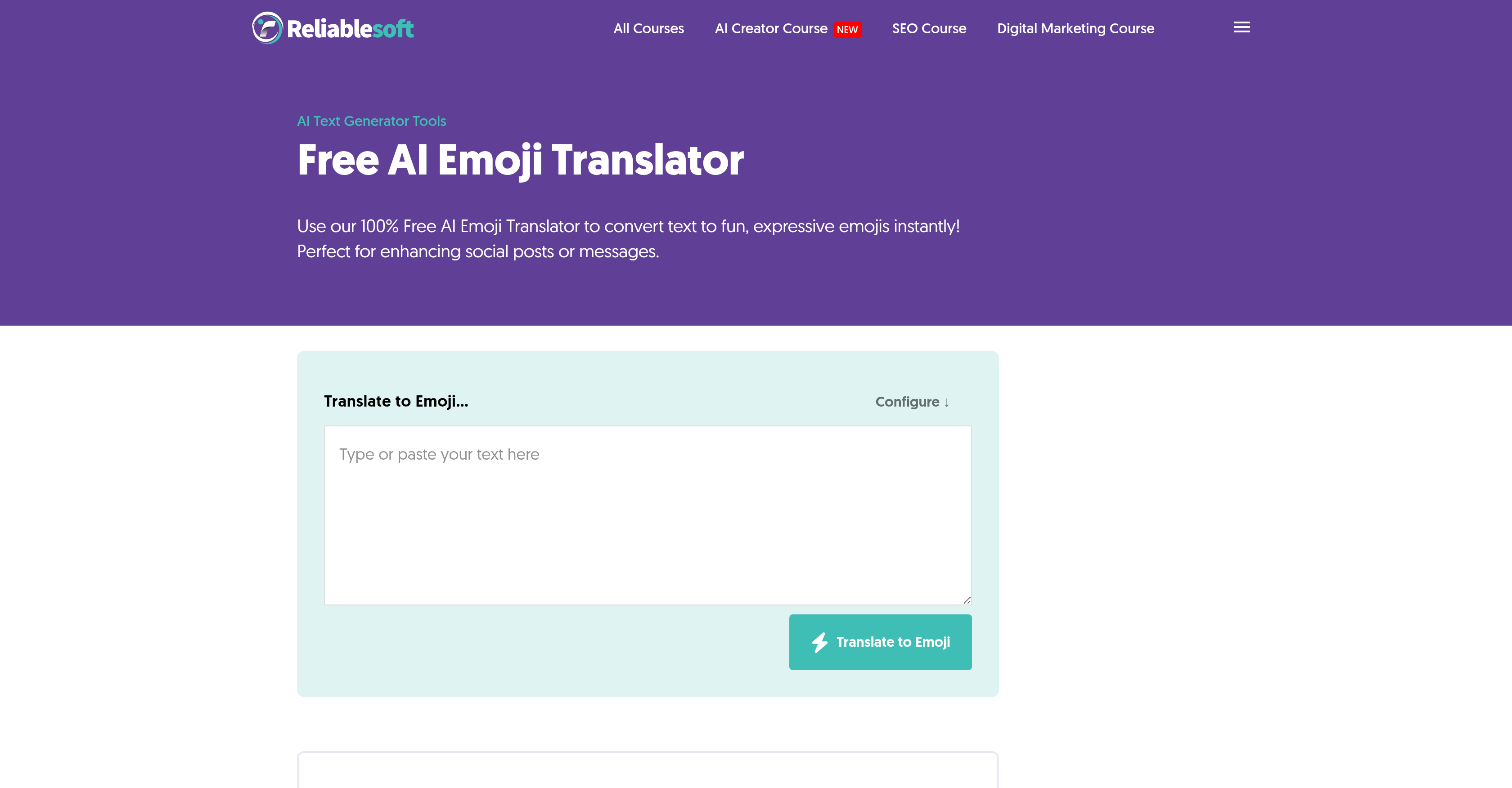 ReliableSoft Emoji Translator - Screenshot showing the interface and features of this AI tool