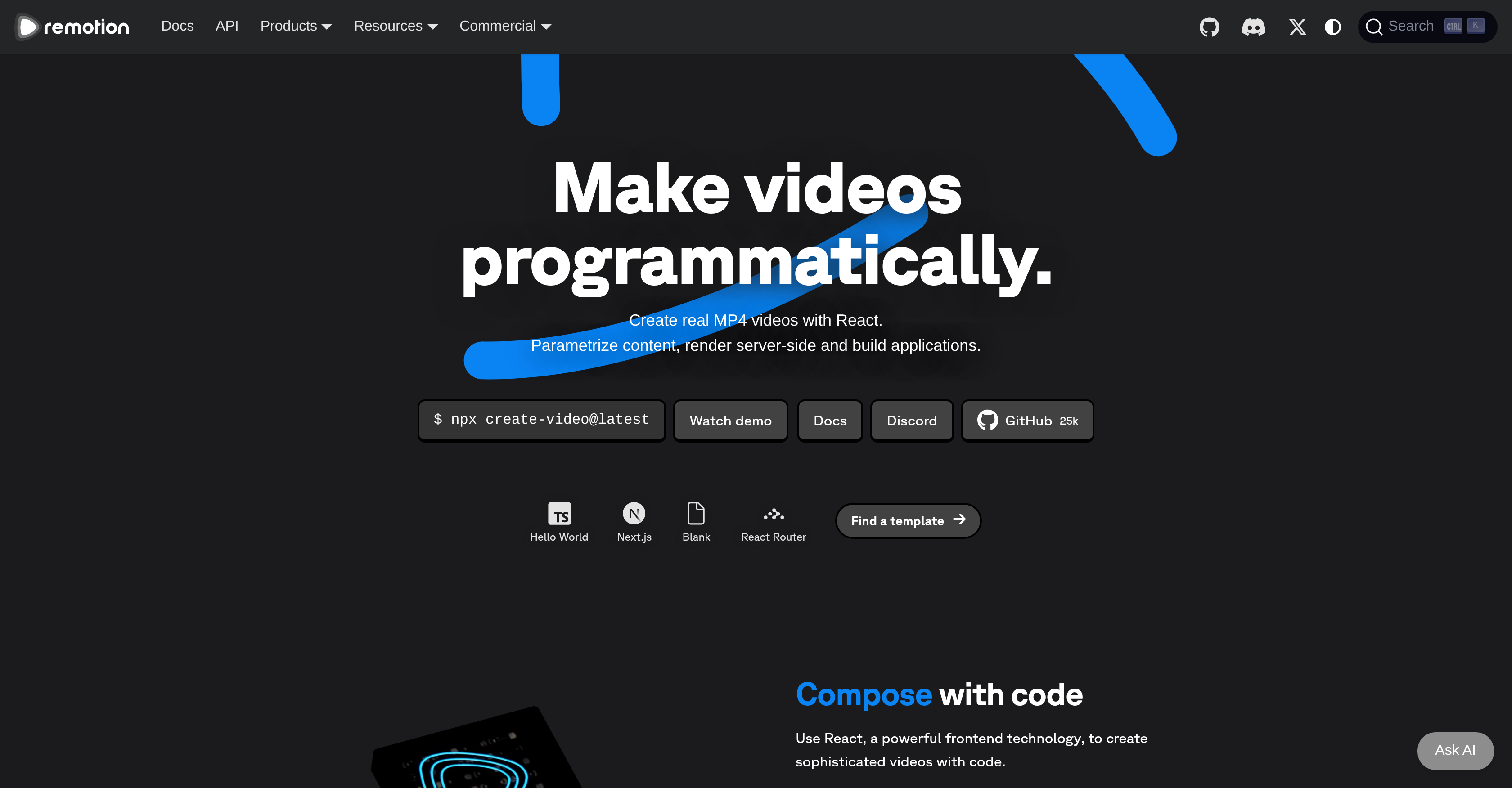Remotion - Screenshot showing the interface and features of this AI tool