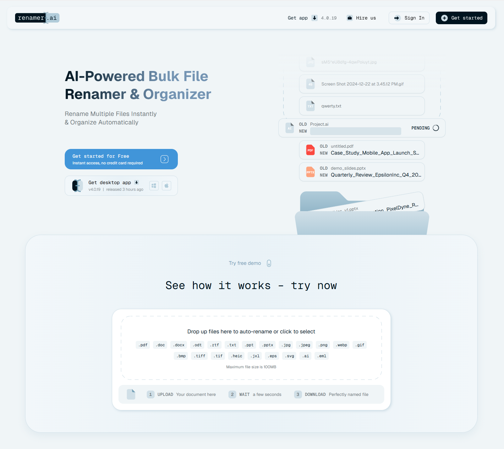 Renamer.aiv4.1.13 - Screenshot showing the interface and features of this AI tool