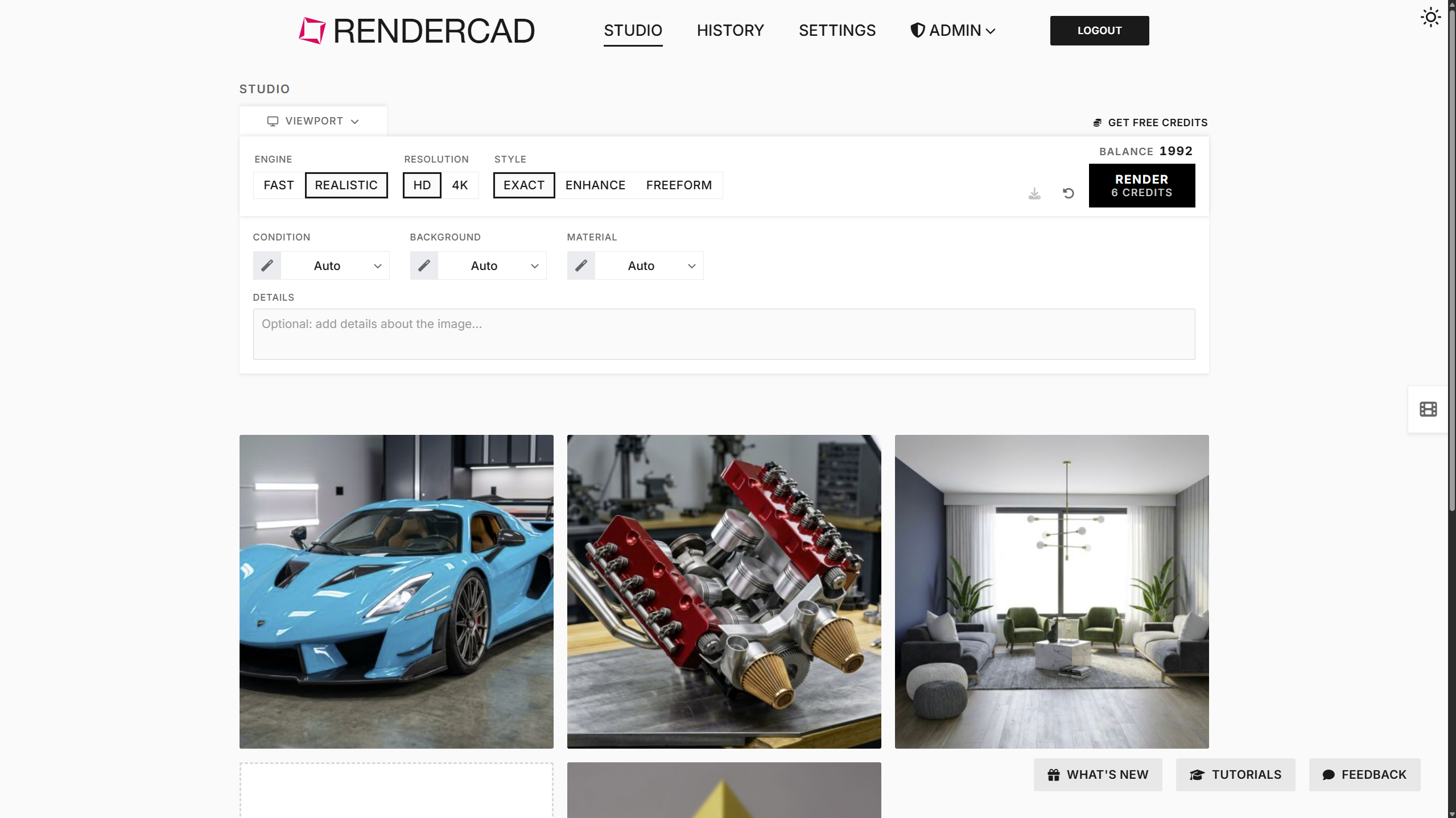 RENDERCAD - Screenshot showing the interface and features of this AI tool
