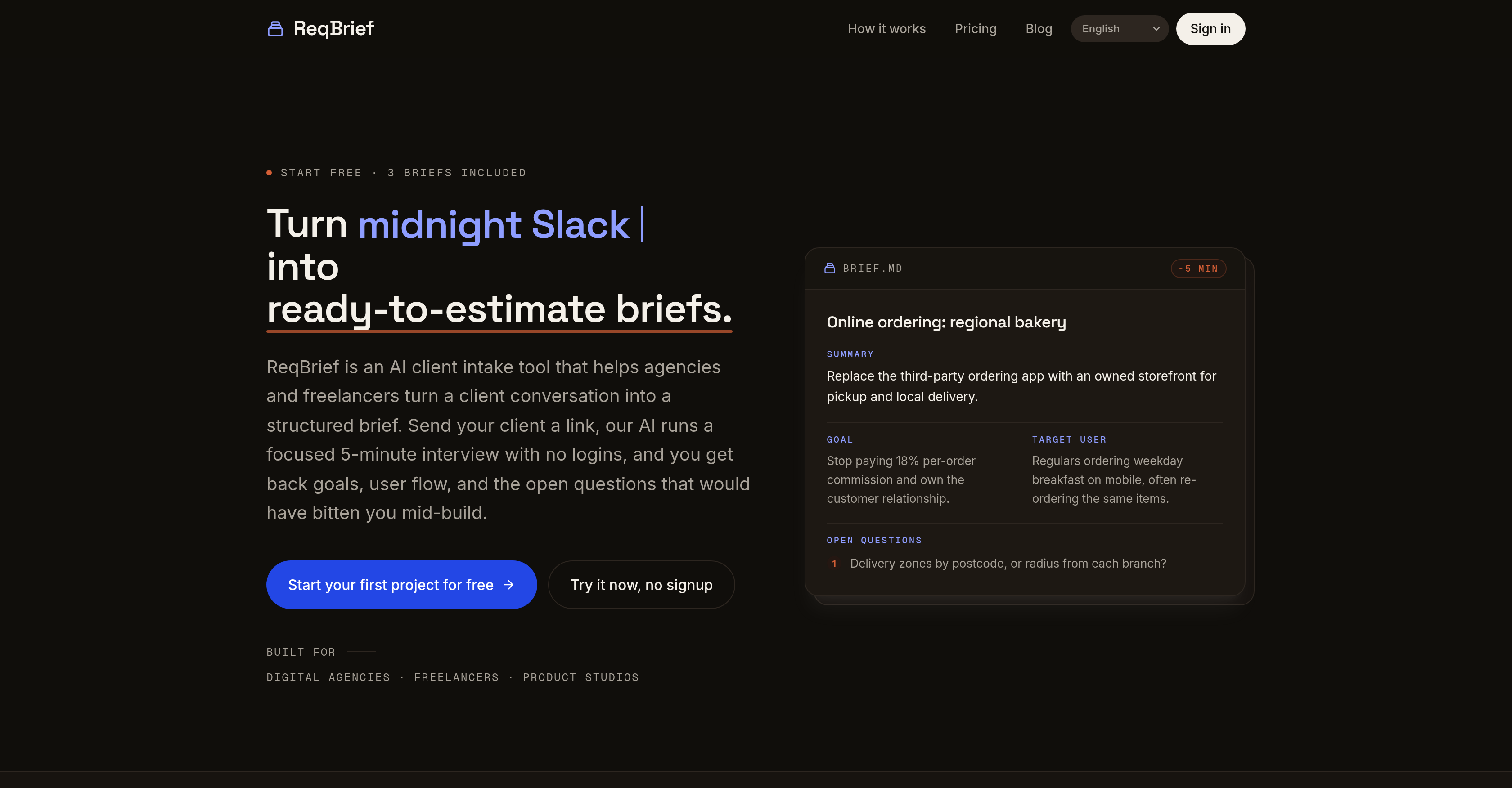 ReqBrief - Screenshot showing the interface and features of this AI tool