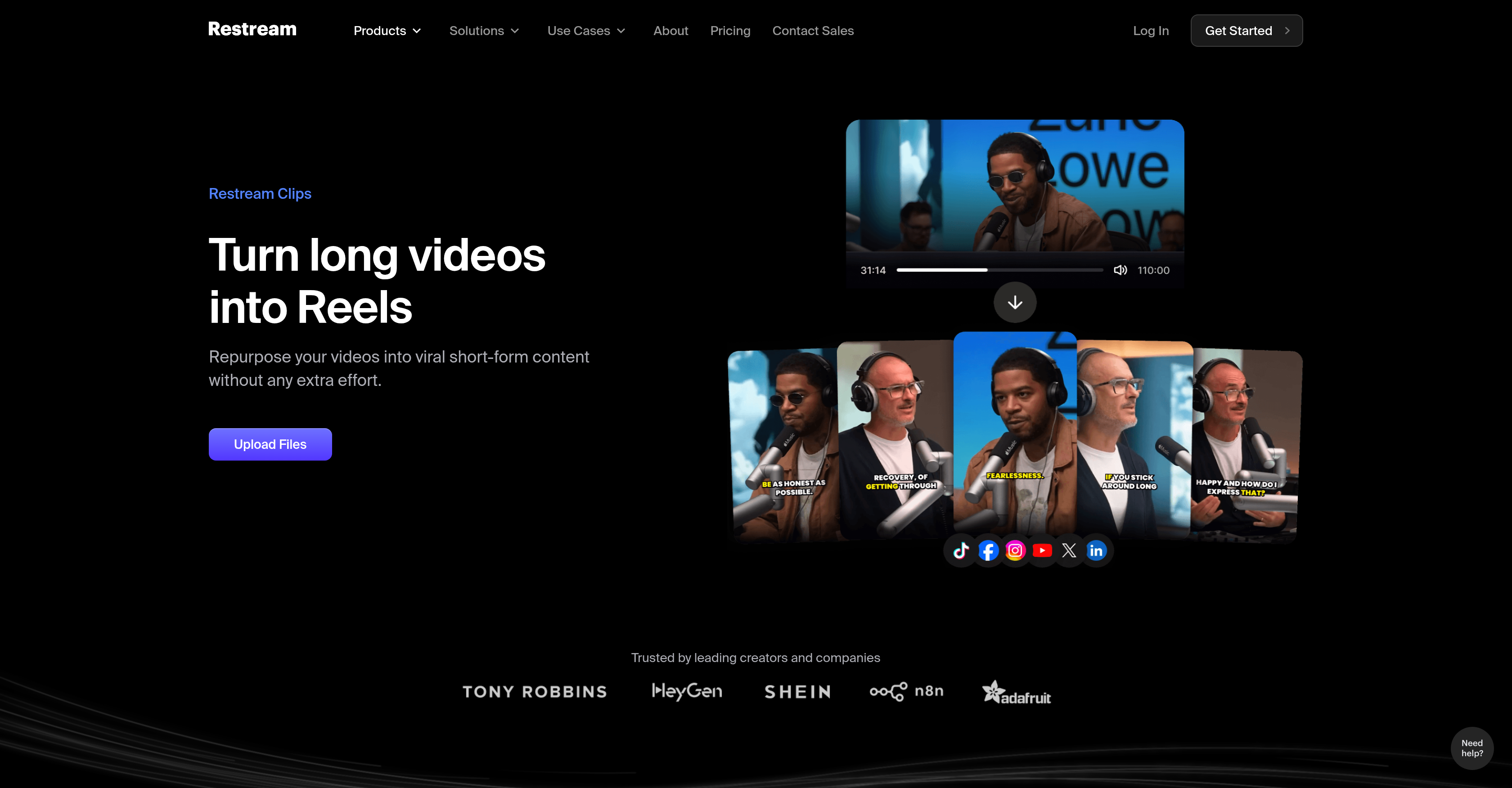 Restream Clips - Screenshot showing the interface and features of this AI tool
