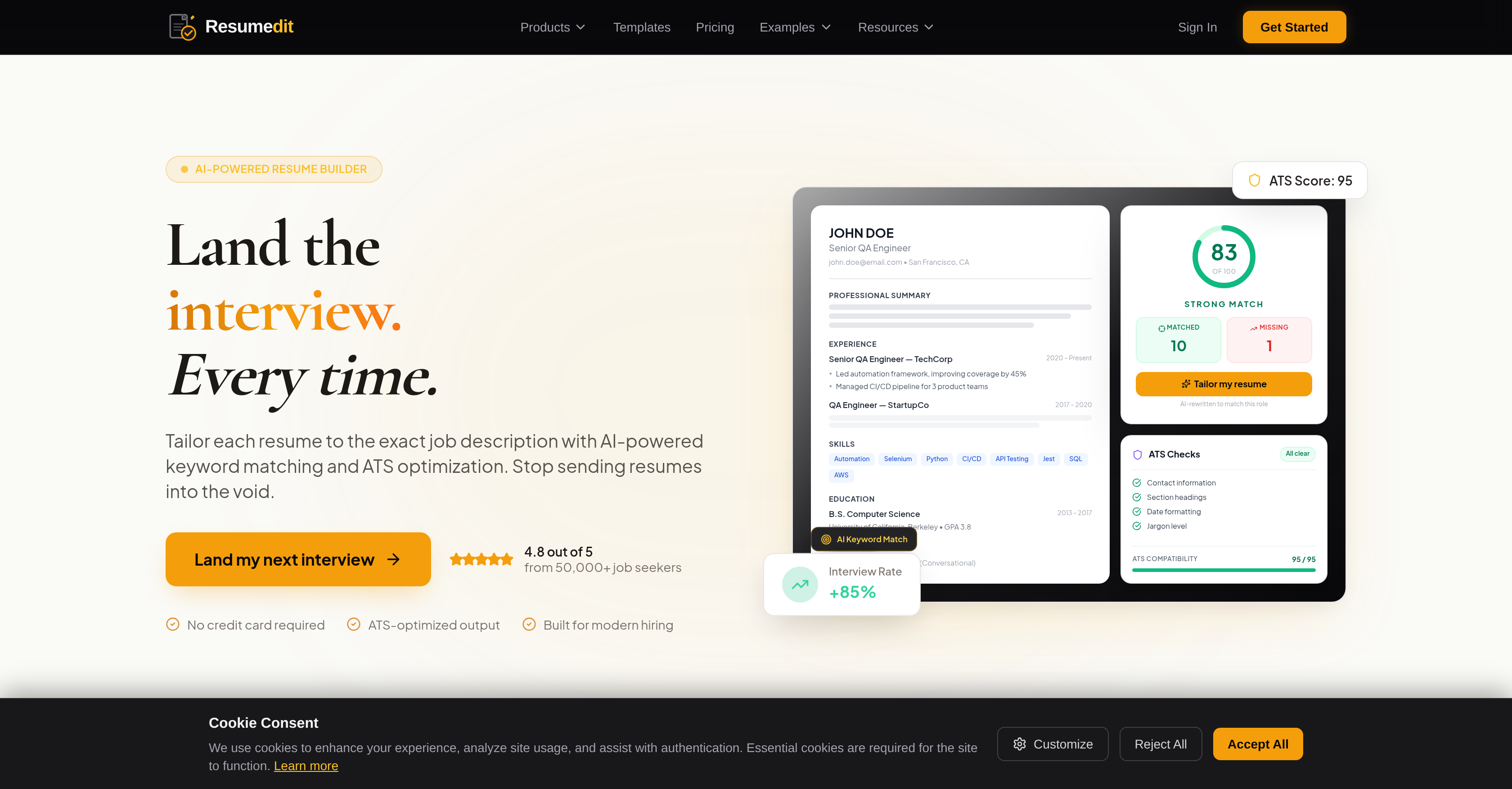 Resumedit - Screenshot showing the interface and features of this AI tool