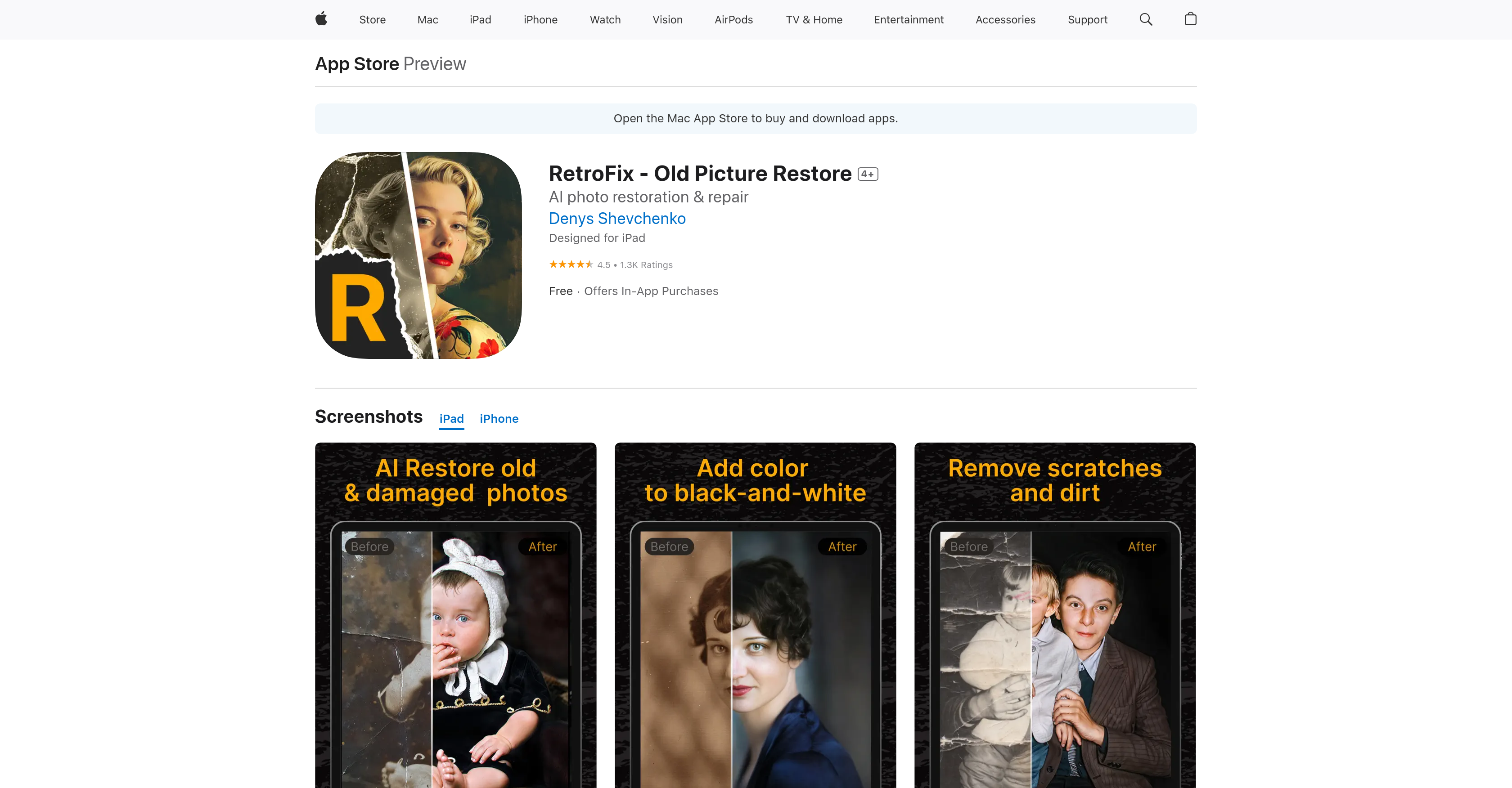 RetroFix - Old Picture Restore - Screenshot showing the interface and features of this AI tool