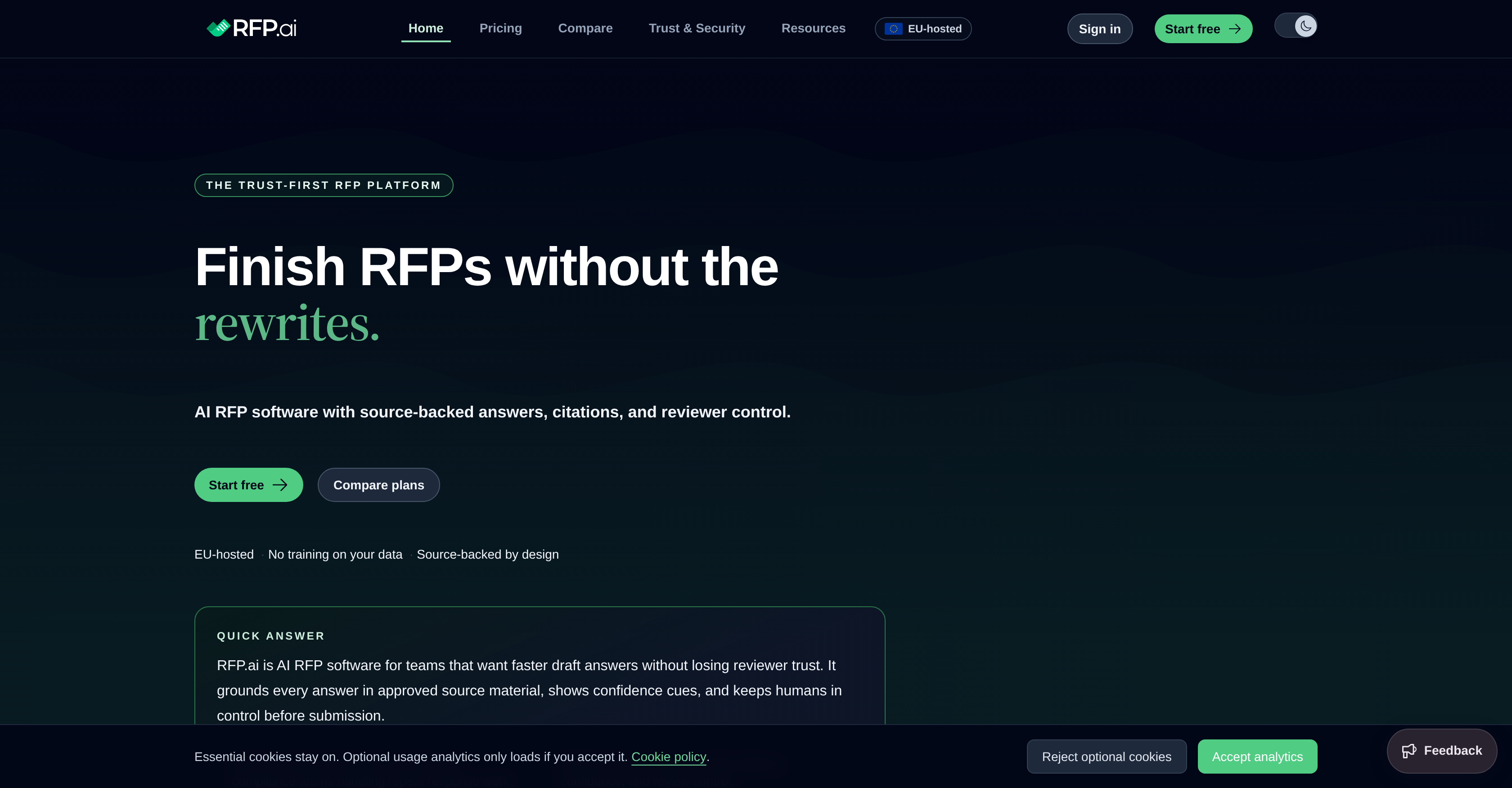 RFP.ai - Screenshot showing the interface and features of this AI tool
