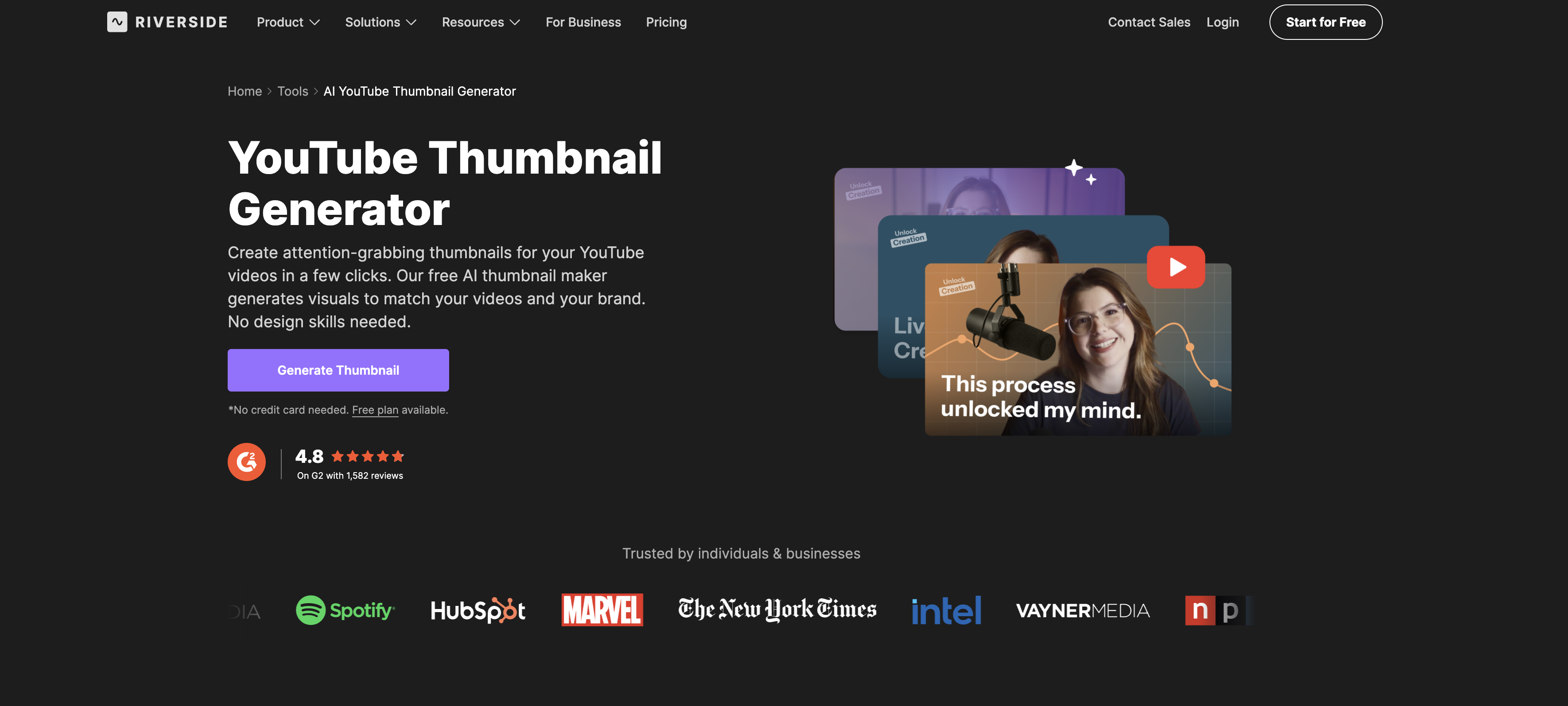 Riverside - YouTube Thumbnail Generator - Screenshot showing the interface and features of this AI tool