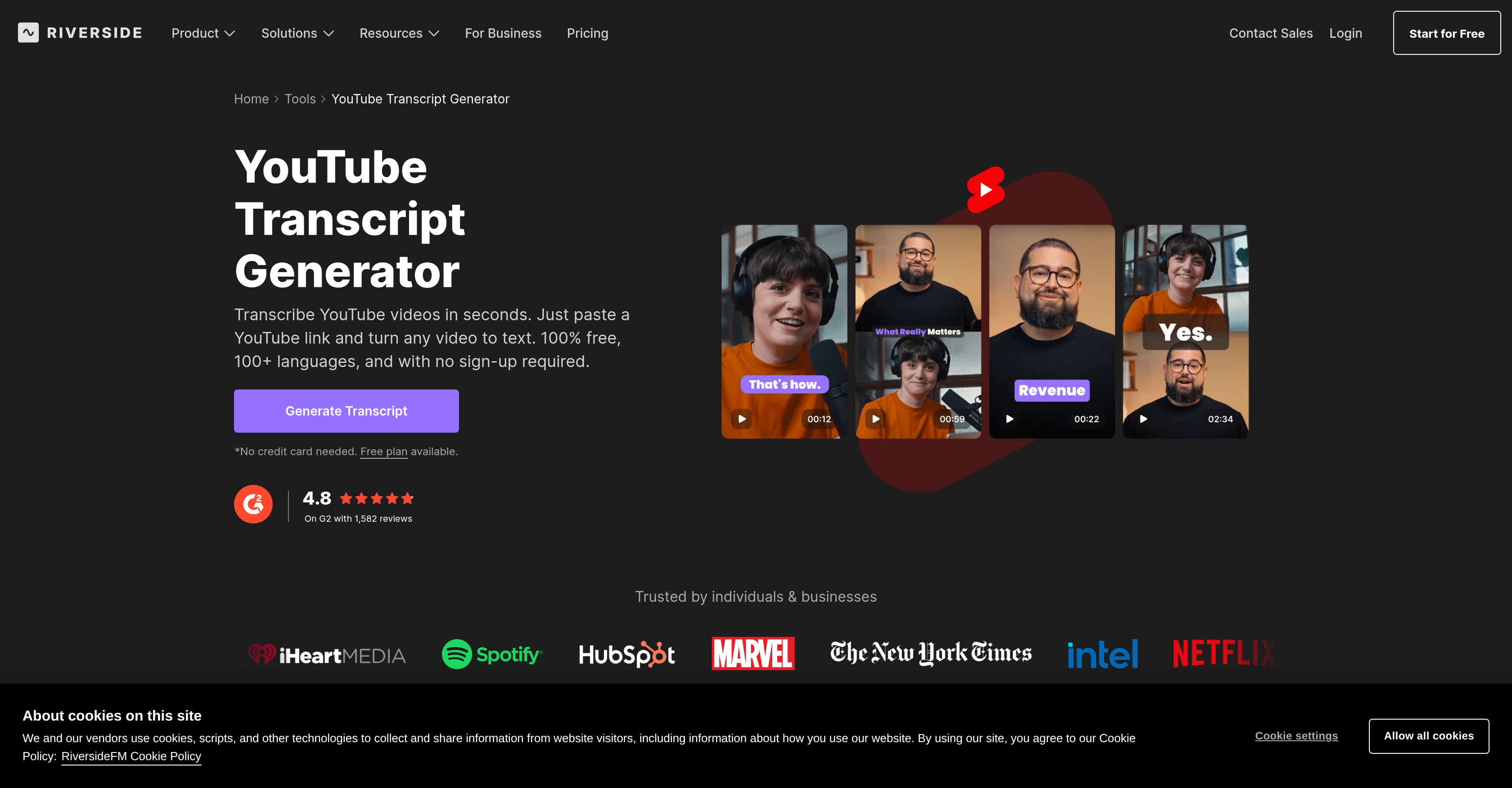 Riverside - YouTube Transcript Generator - Screenshot showing the interface and features of this AI tool