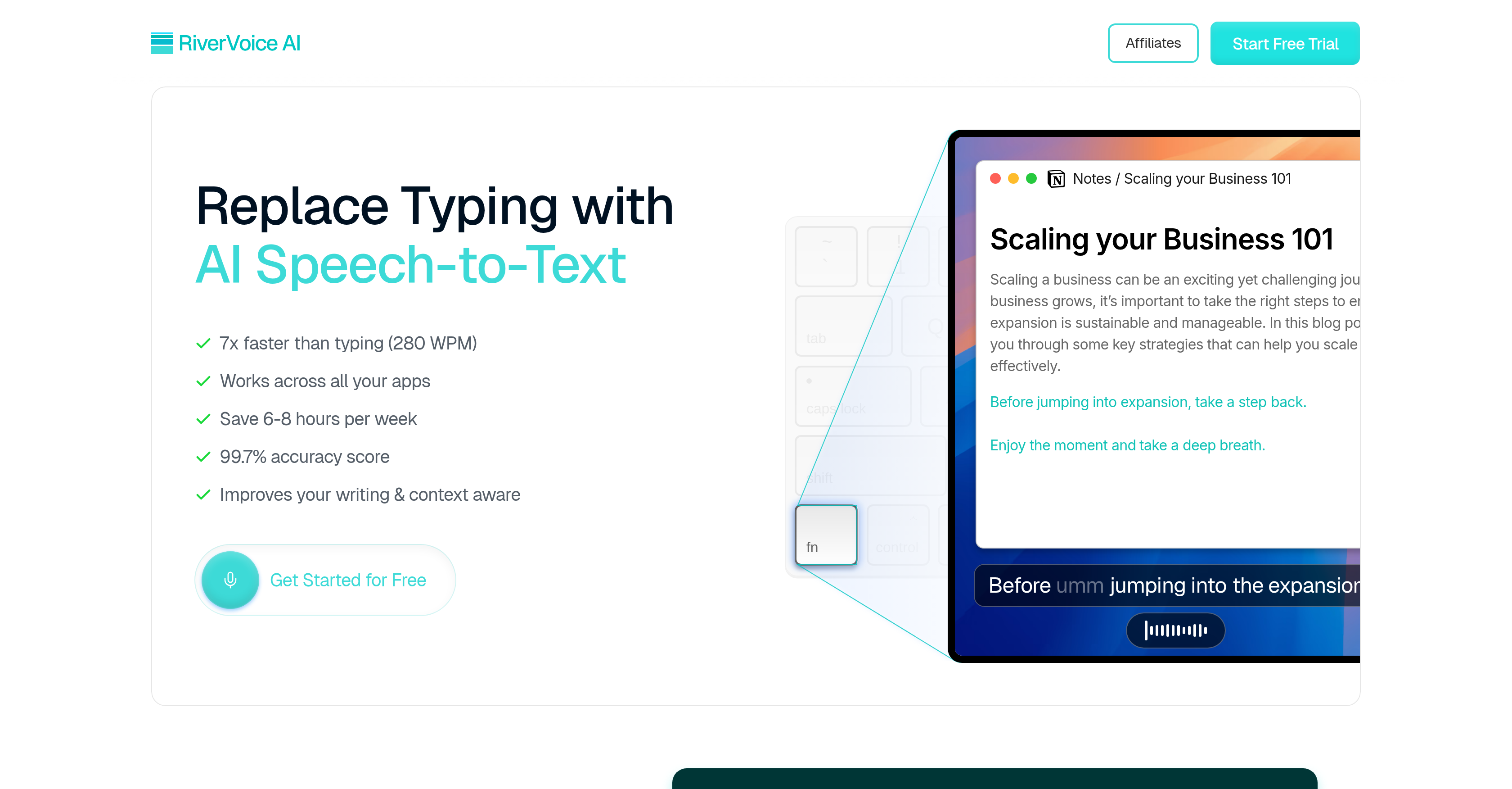RiverVoice AI - Screenshot showing the interface and features of this AI tool