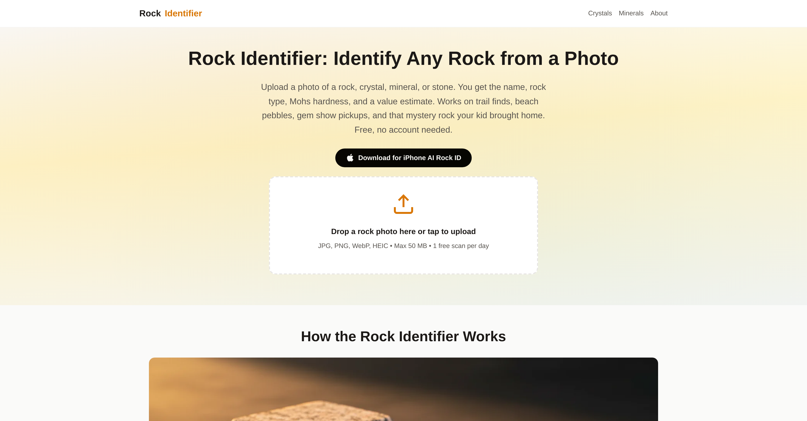 Rock Identifier.io - Screenshot showing the interface and features of this AI tool