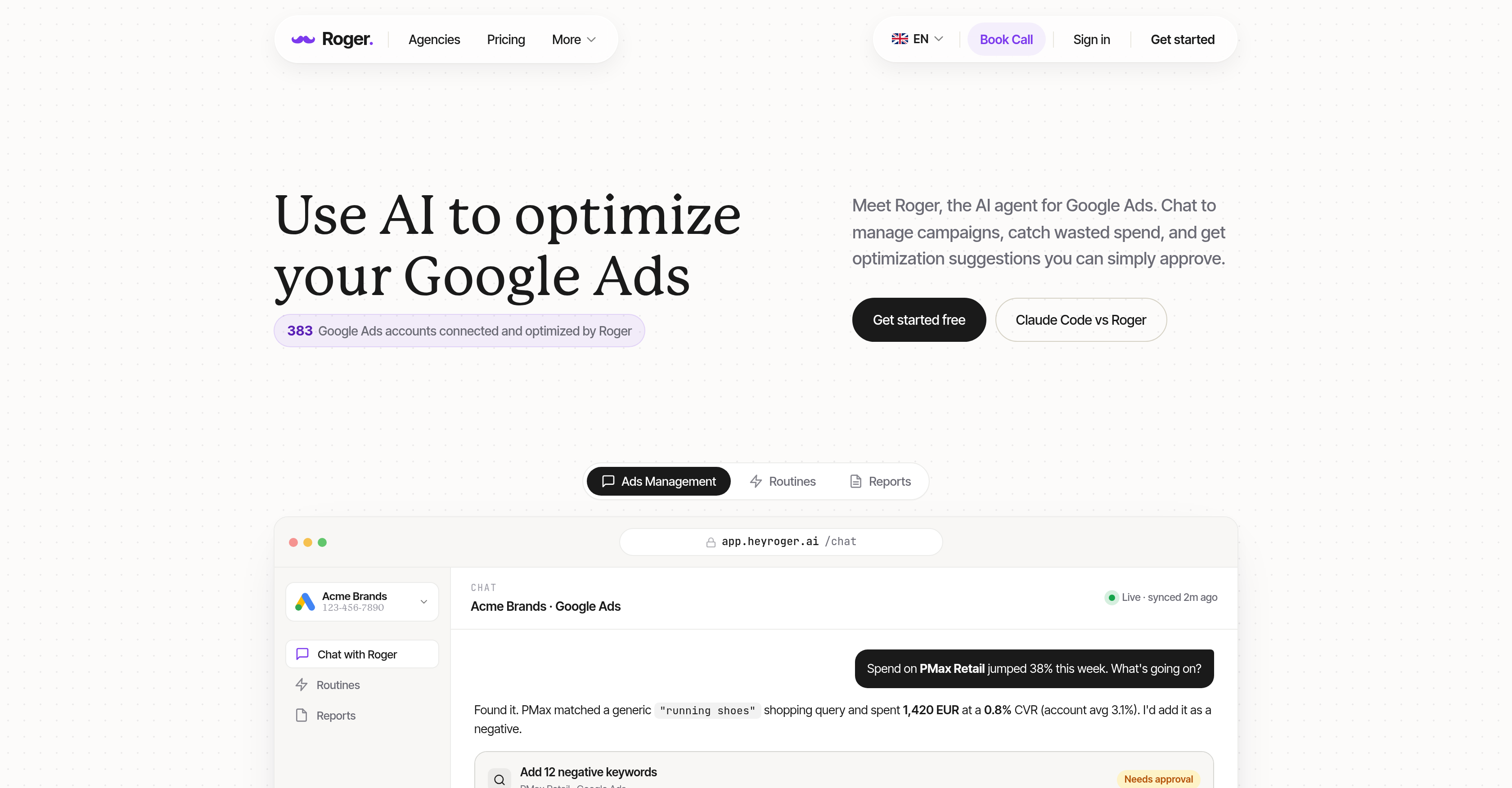 Roger - Screenshot showing the interface and features of this AI tool
