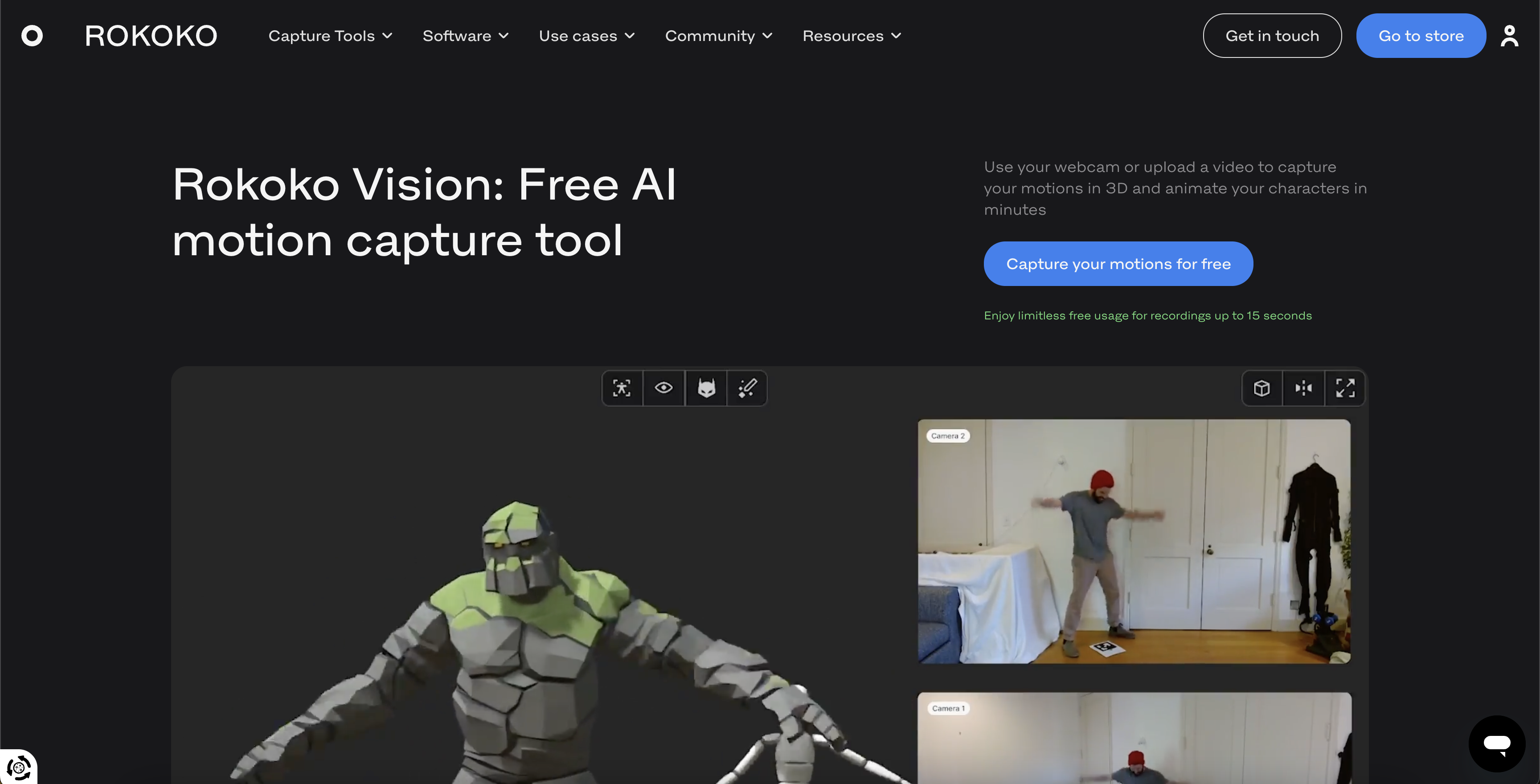 Rokoko - Screenshot showing the interface and features of this AI tool