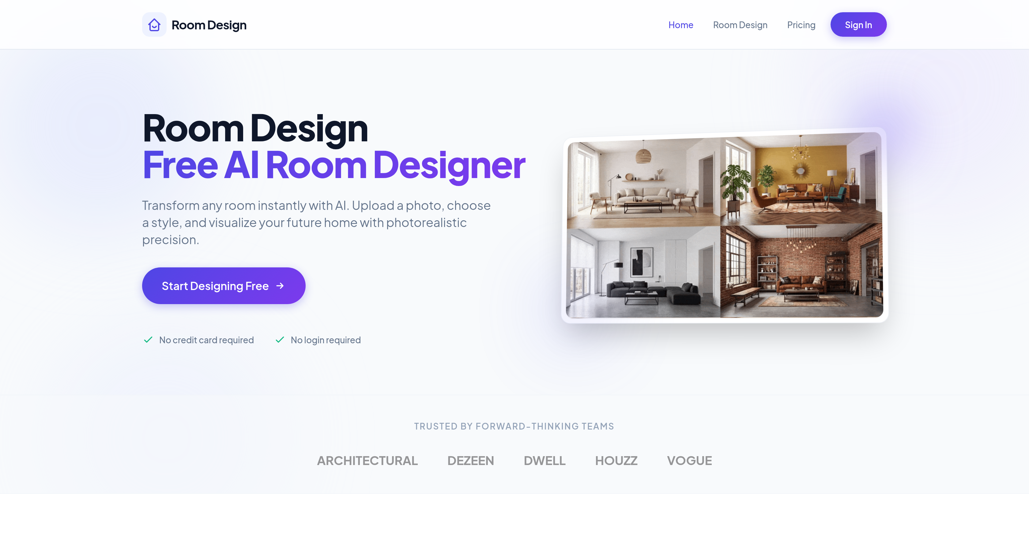 RoomDesign - Screenshot showing the interface and features of this AI tool