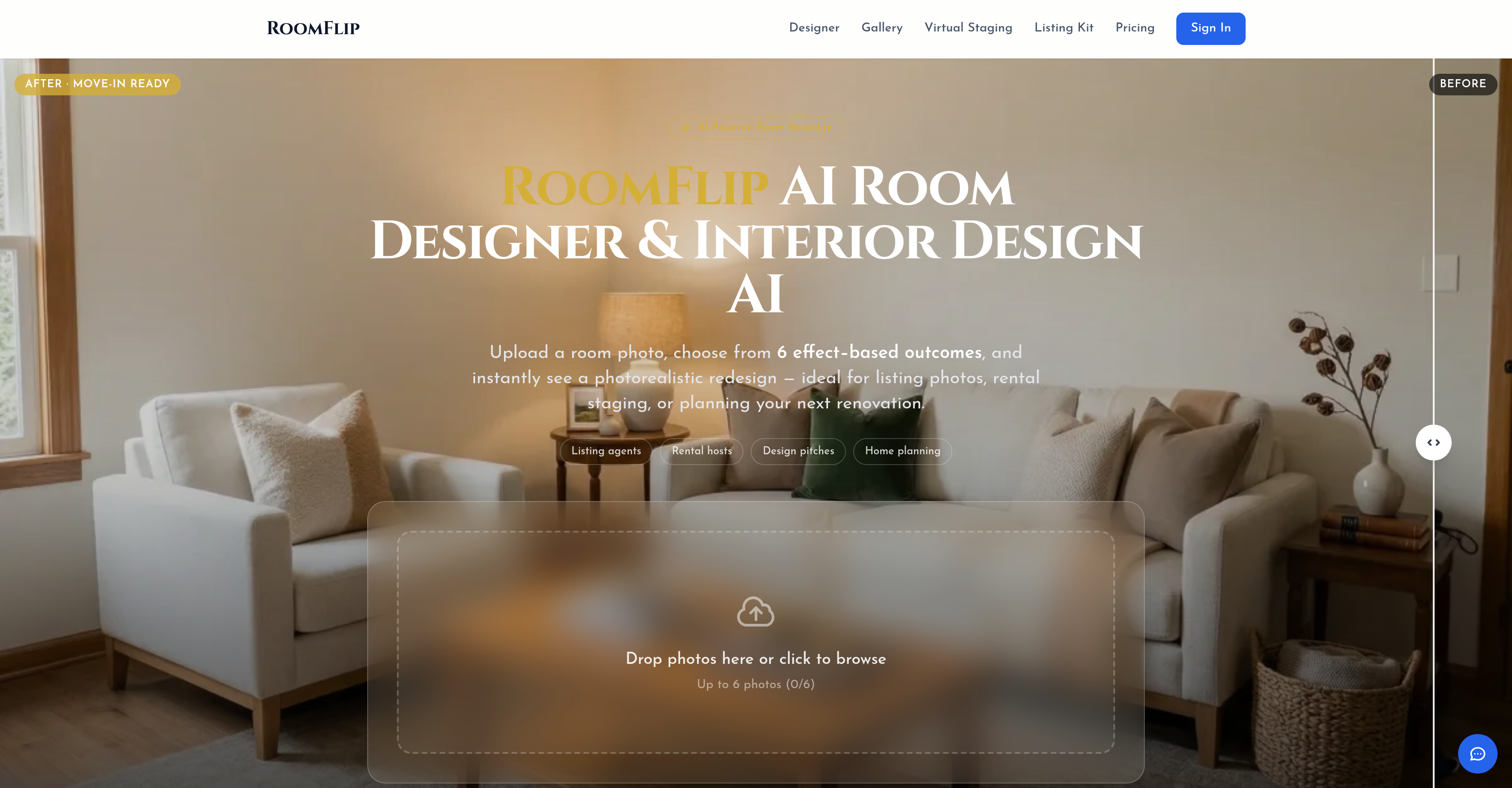 RoomFlip - Screenshot showing the interface and features of this AI tool