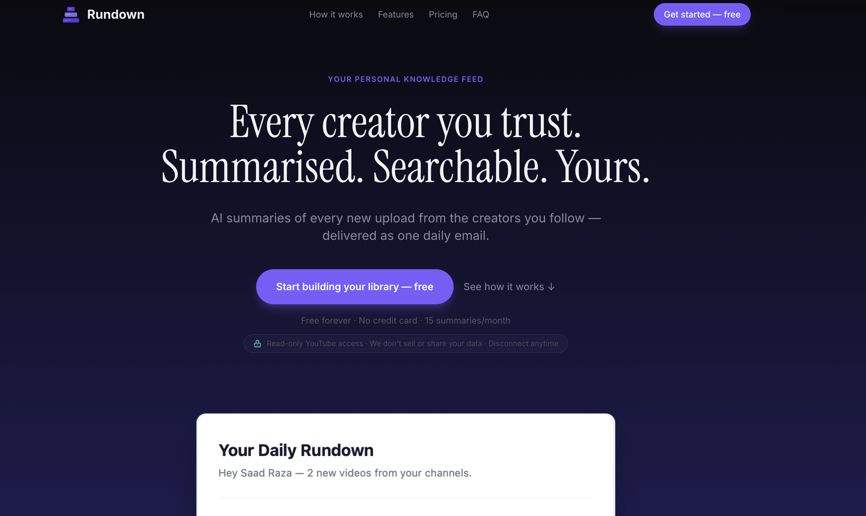 Rundown - Screenshot showing the interface and features of this AI tool