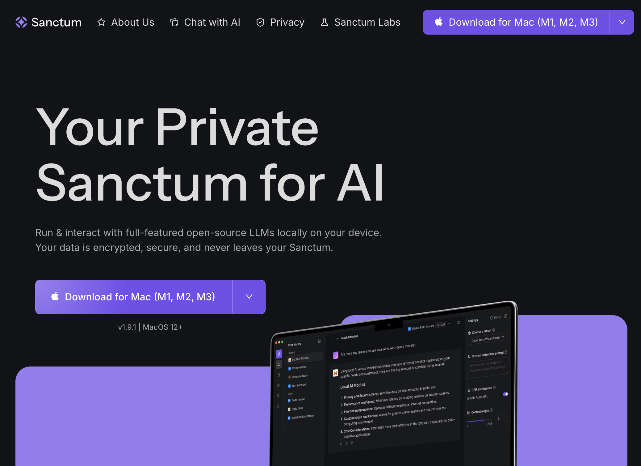 Sanctumv1.9.1 - Screenshot showing the interface and features of this AI tool