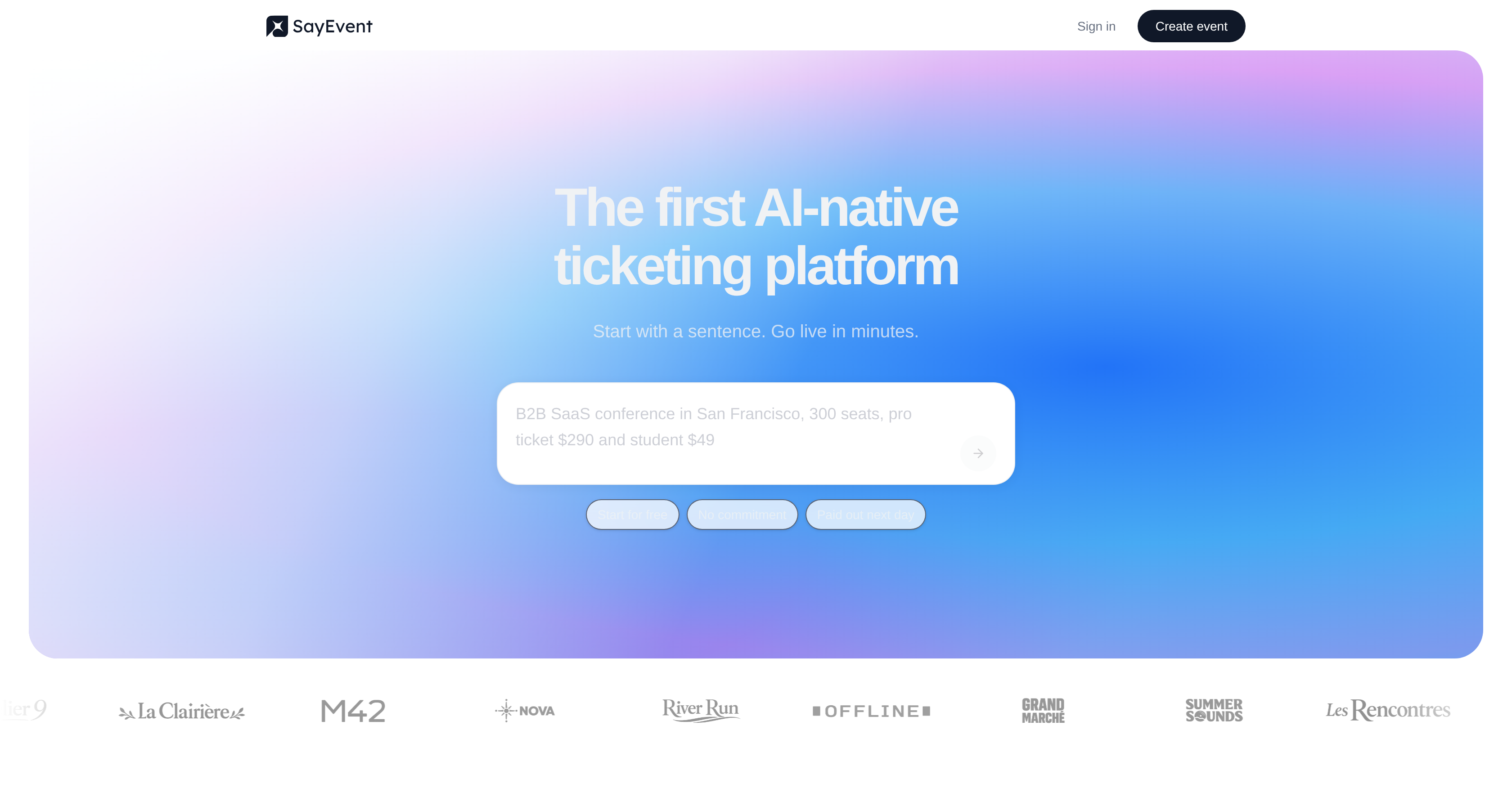 SayEvent - Screenshot showing the interface and features of this AI tool