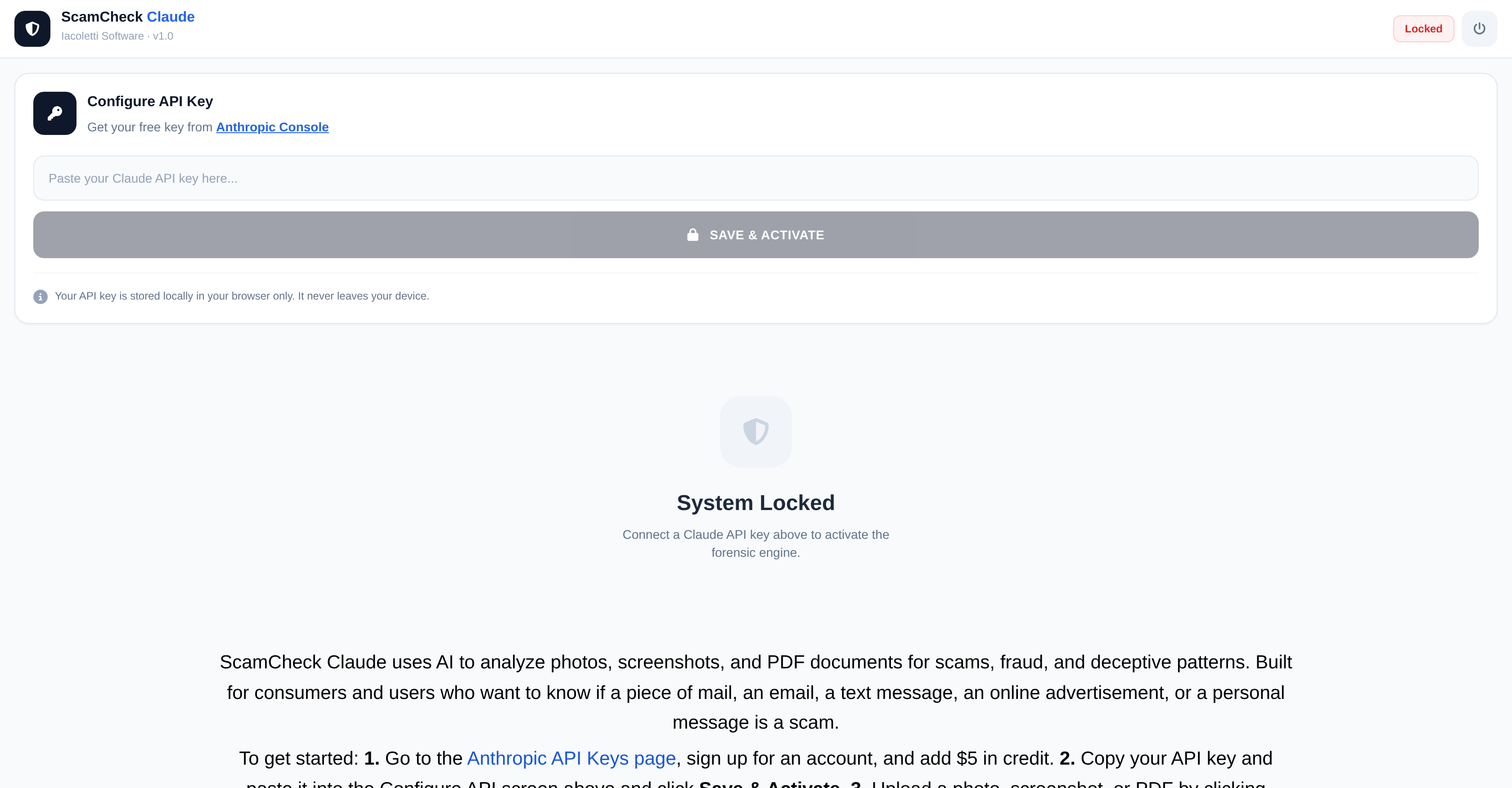 ScamCheck - Screenshot showing the interface and features of this AI tool
