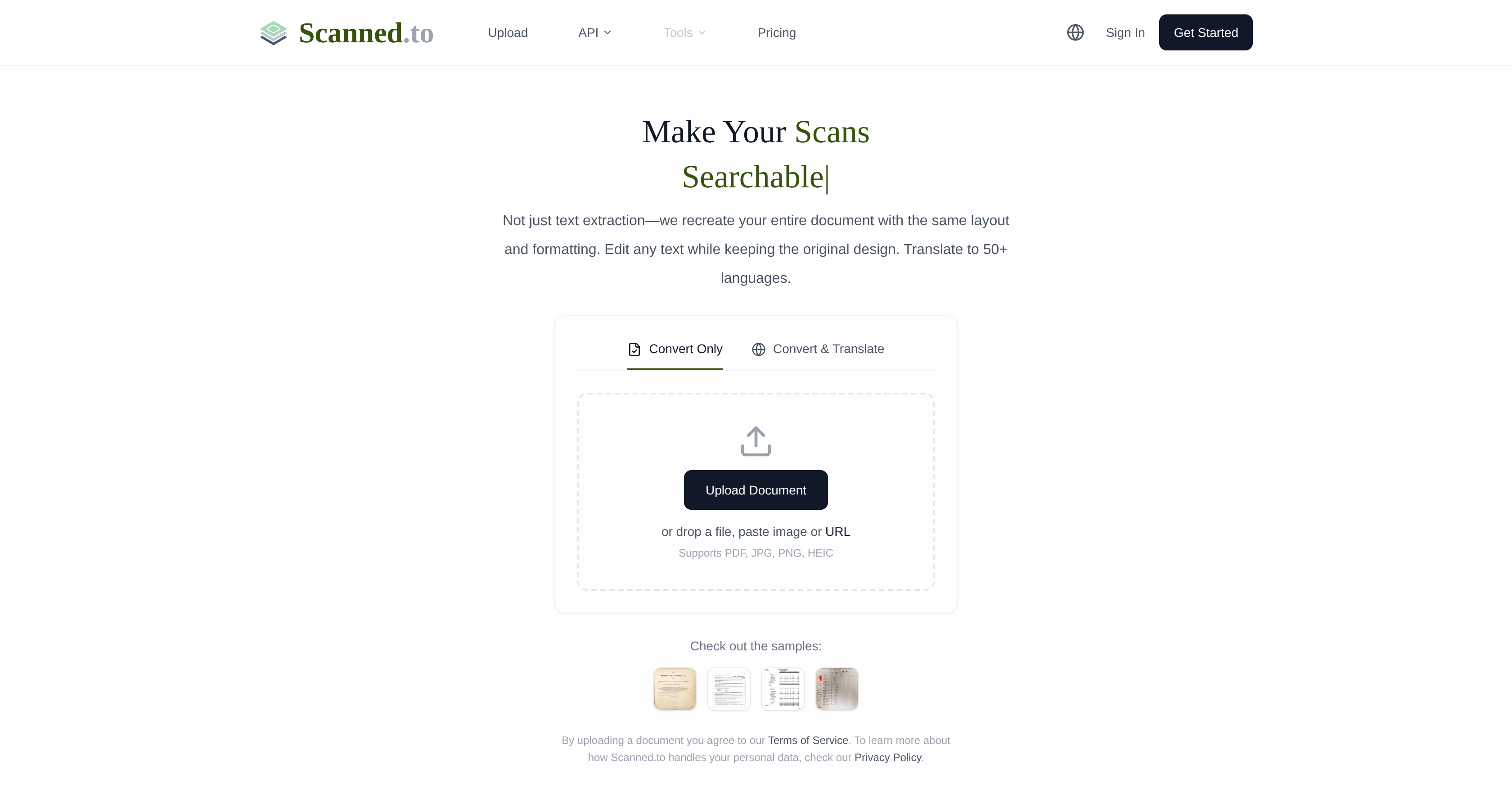 Scanned.to - Screenshot showing the interface and features of this AI tool