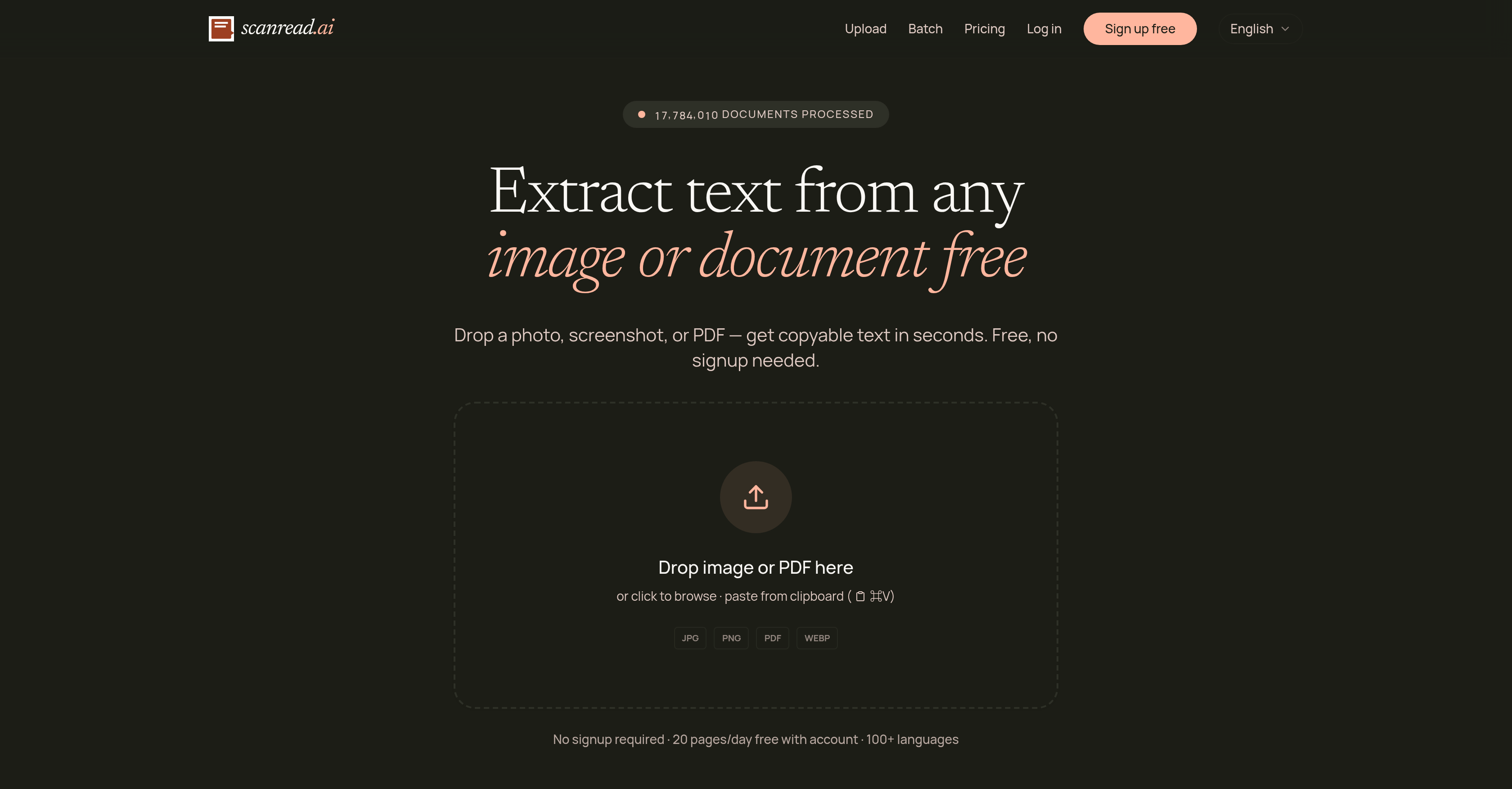 ScanRead - Screenshot showing the interface and features of this AI tool