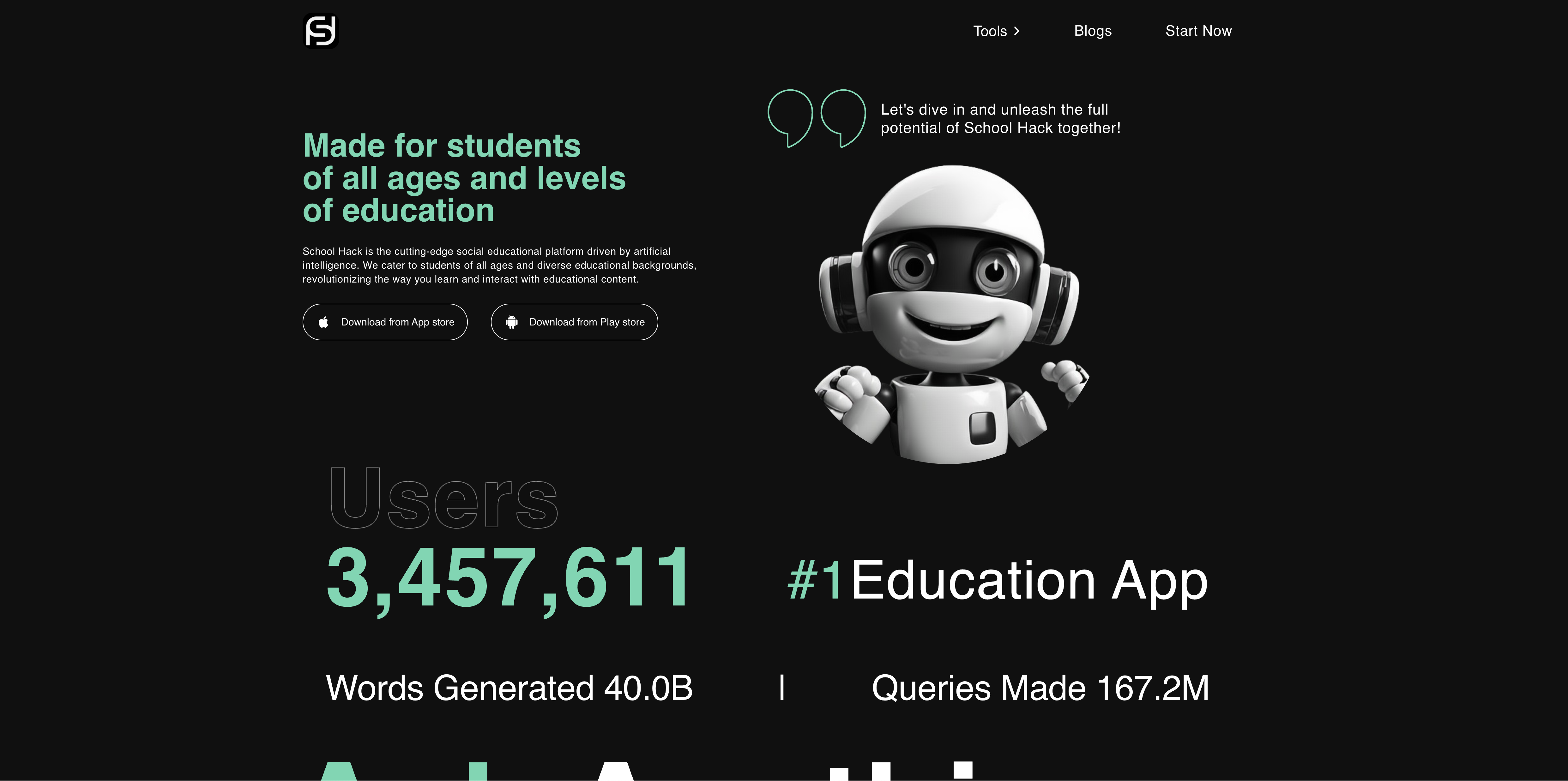 SchoolHack - Screenshot showing the interface and features of this AI tool