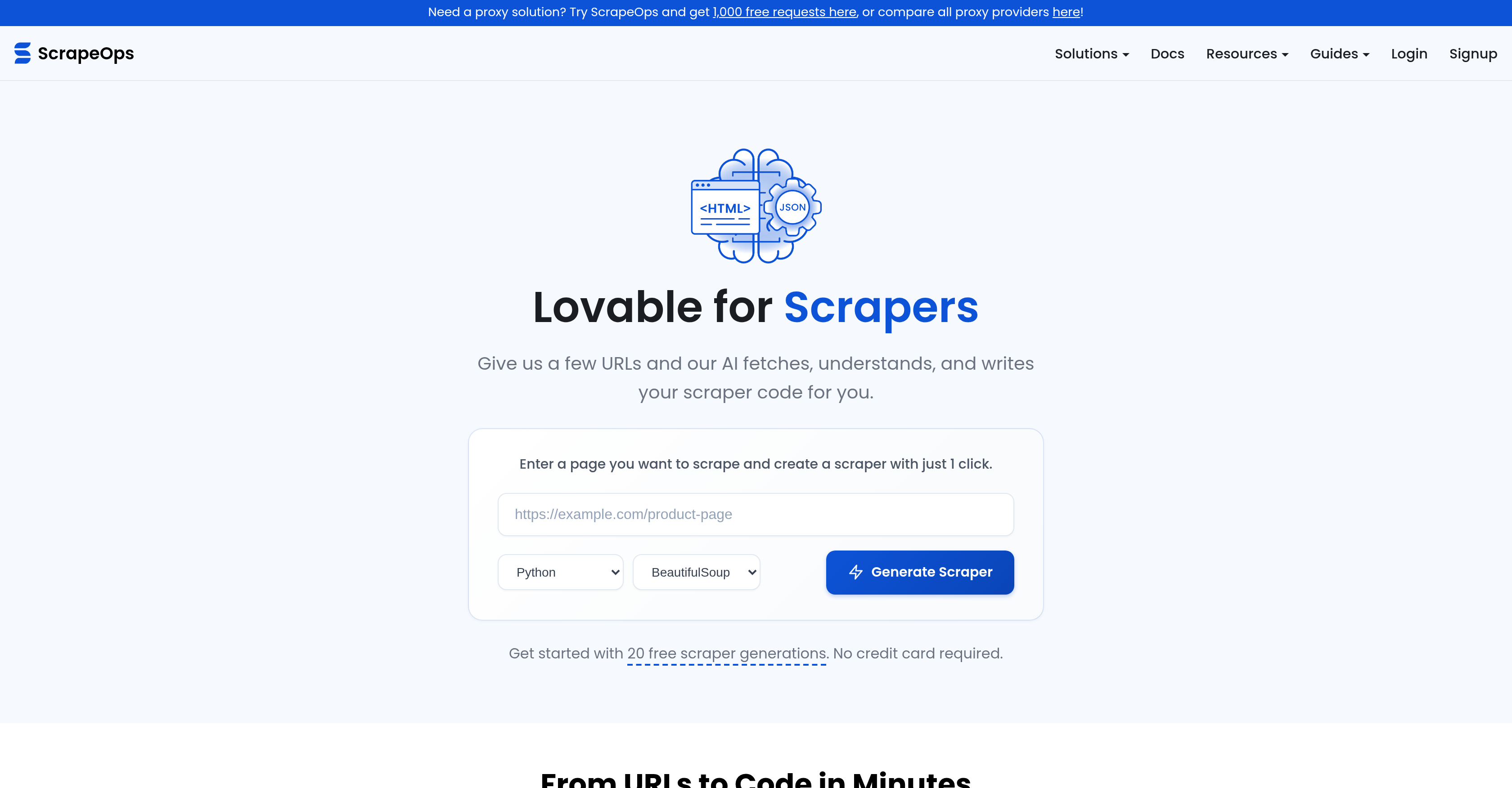 ScrapeOps | Scraper Builder - Screenshot showing the interface and features of this AI tool