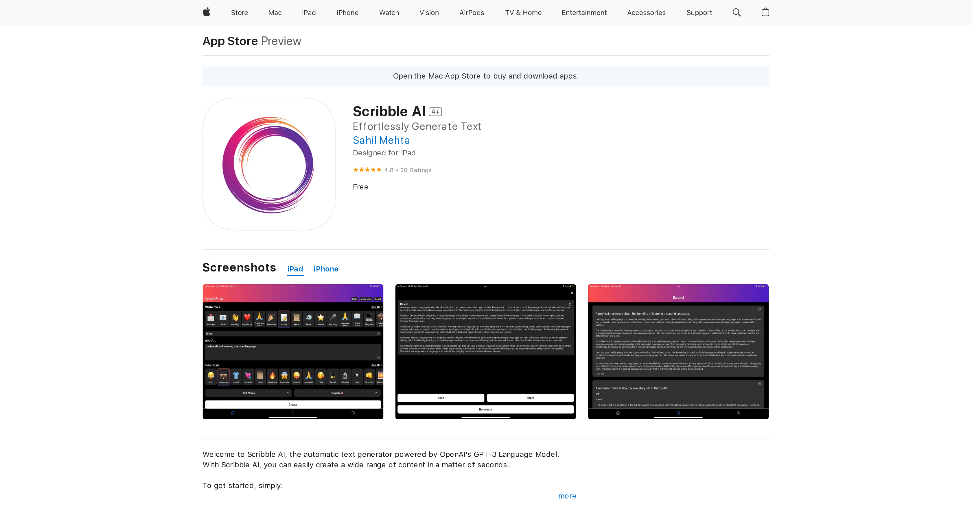 Scribble AI - Screenshot showing the interface and features of this AI tool