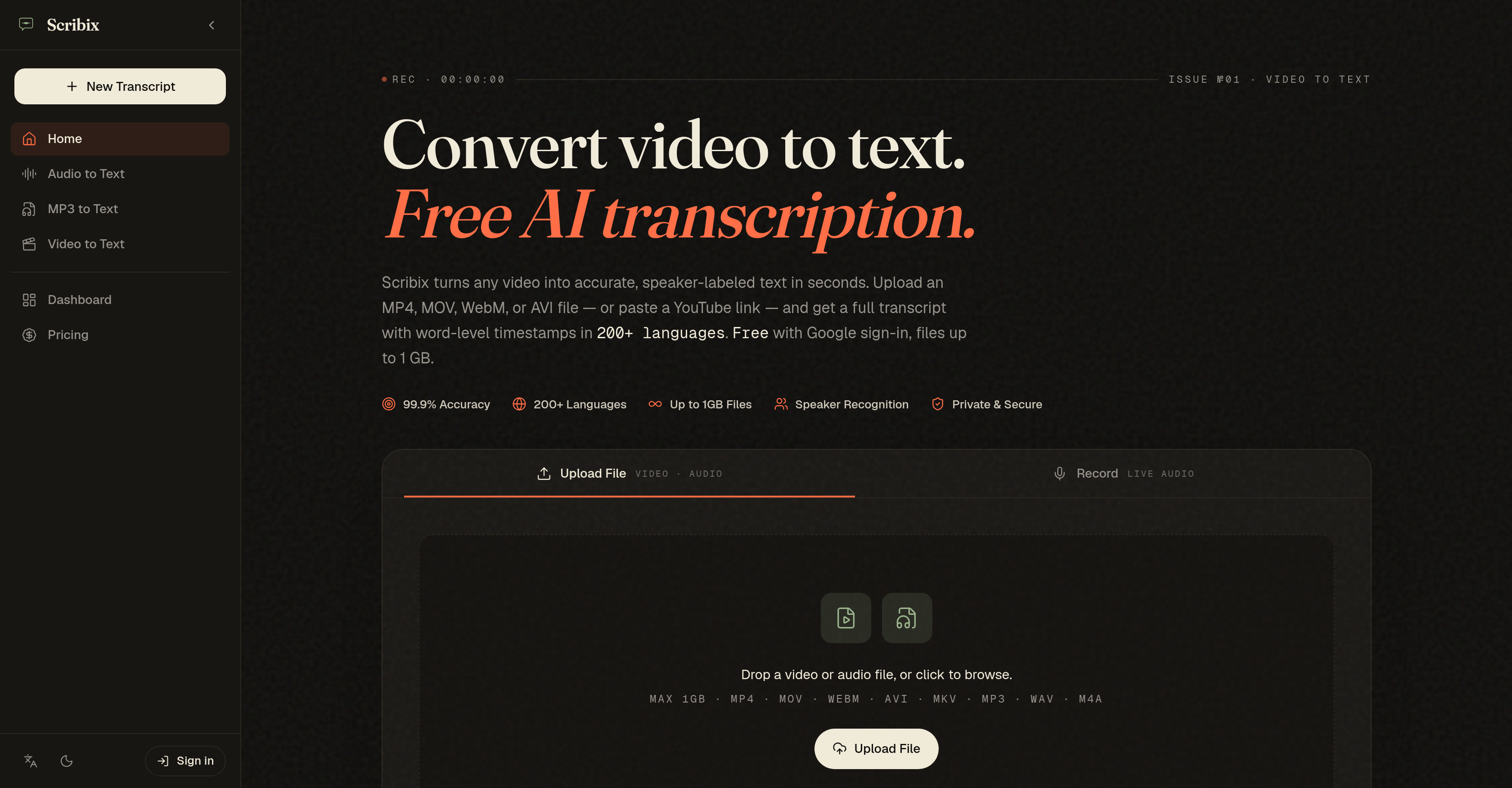Scribix - Screenshot showing the interface and features of this AI tool