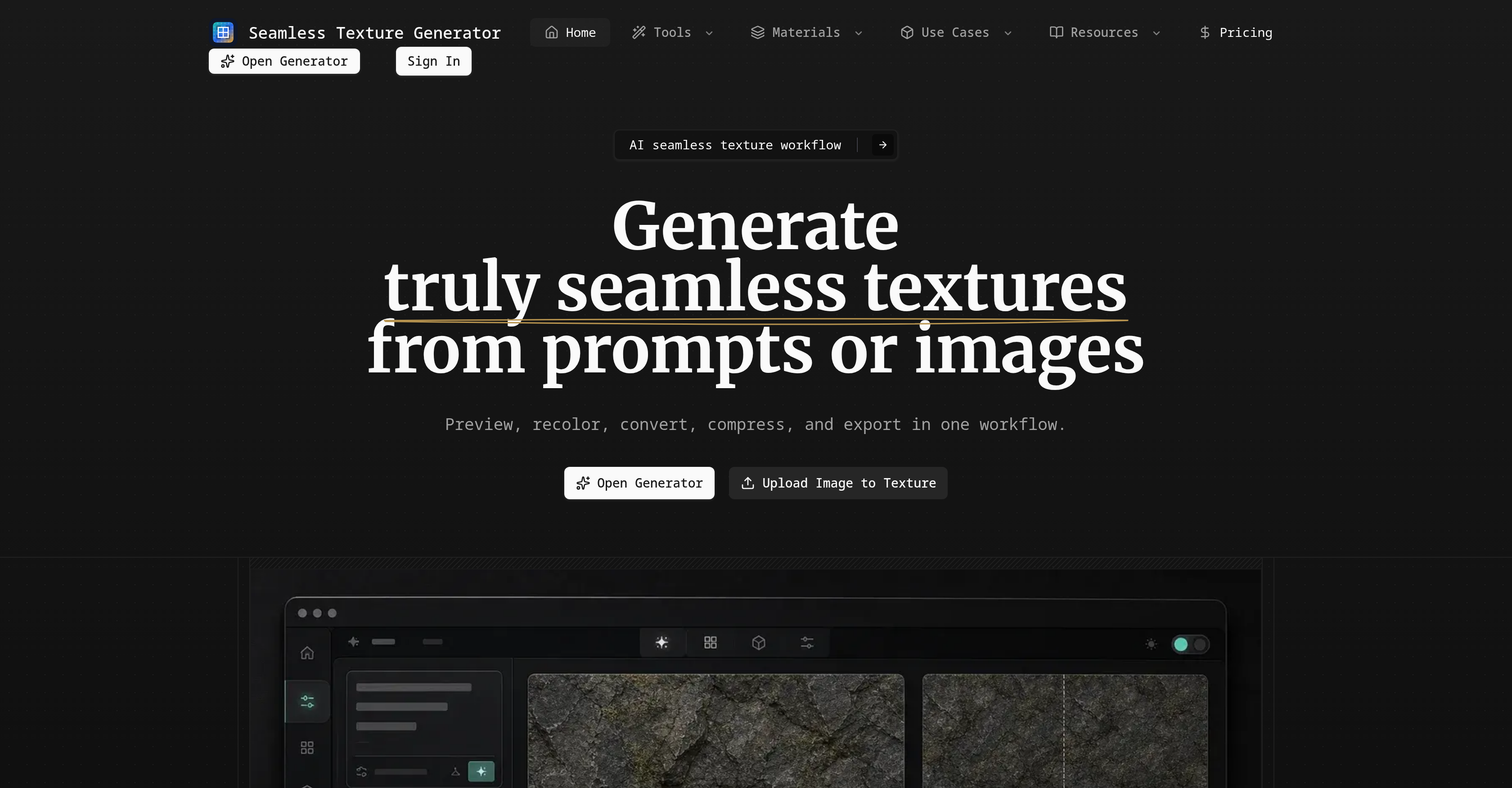 Seamless Texture Generator - Screenshot showing the interface and features of this AI tool