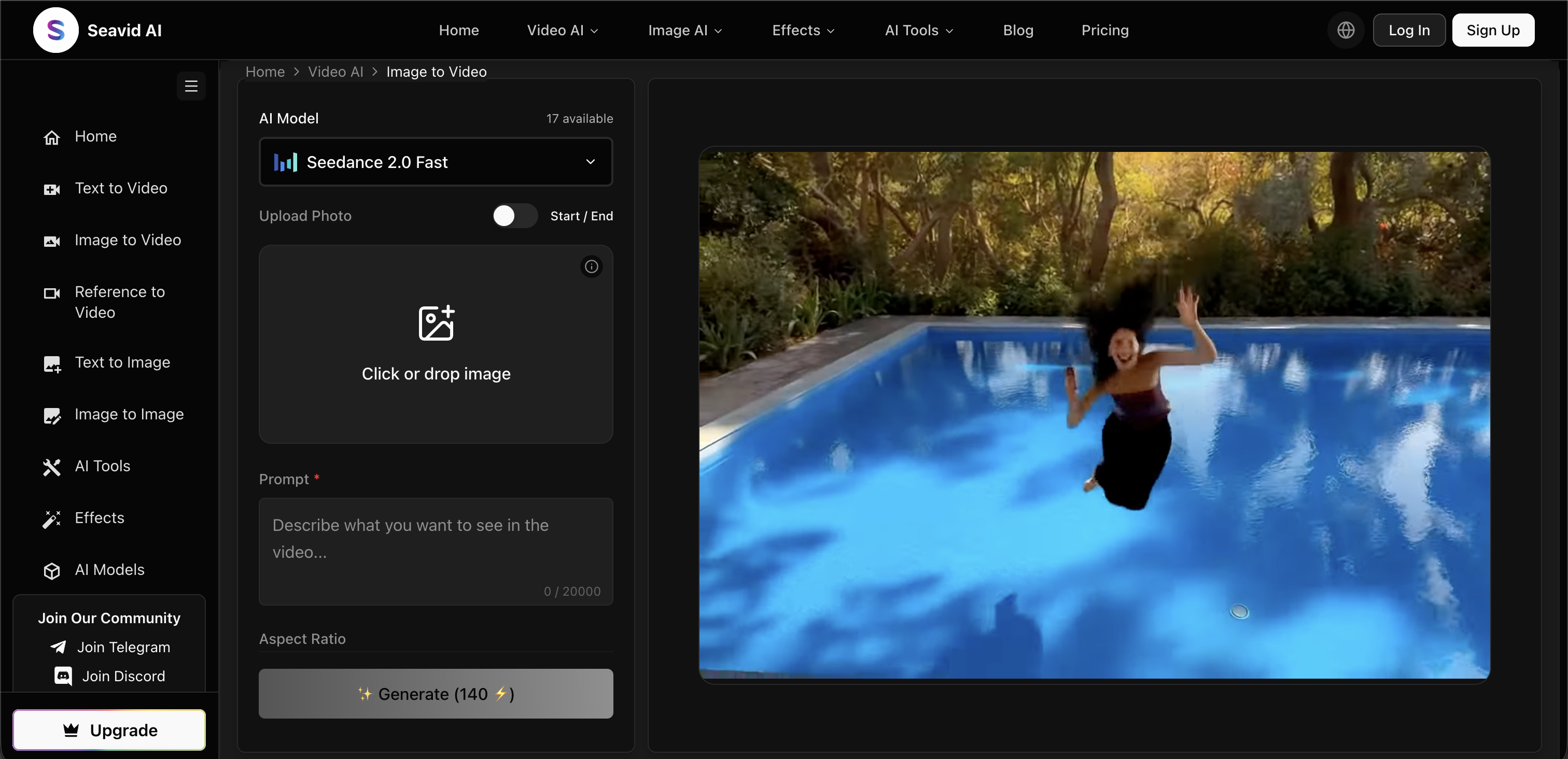Seavid AI | Image to Video Generator - Screenshot showing the interface and features of this AI tool