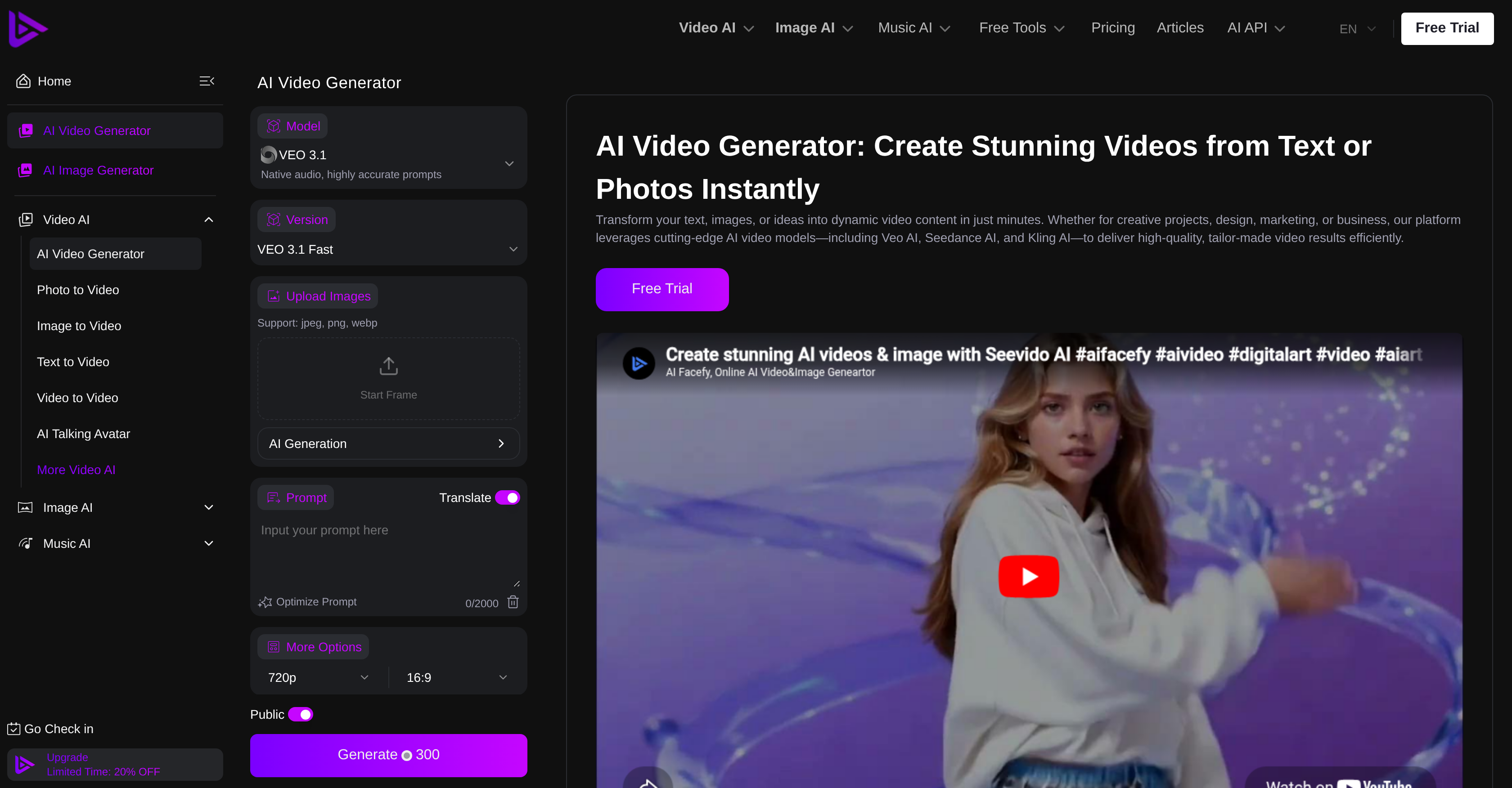 SeeVido | AI Video Generator - Screenshot showing the interface and features of this AI tool