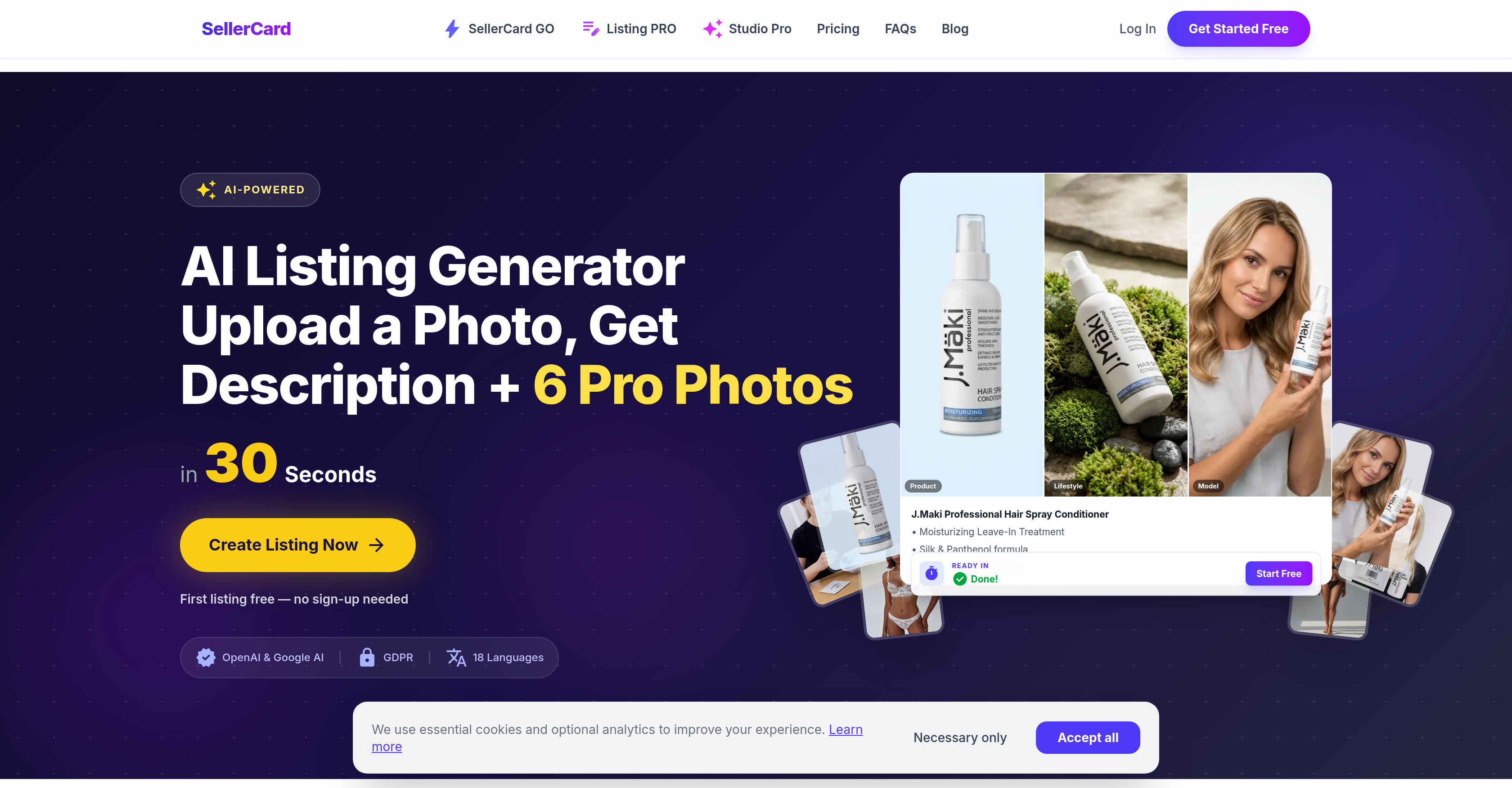SellerCard - Screenshot showing the interface and features of this AI tool