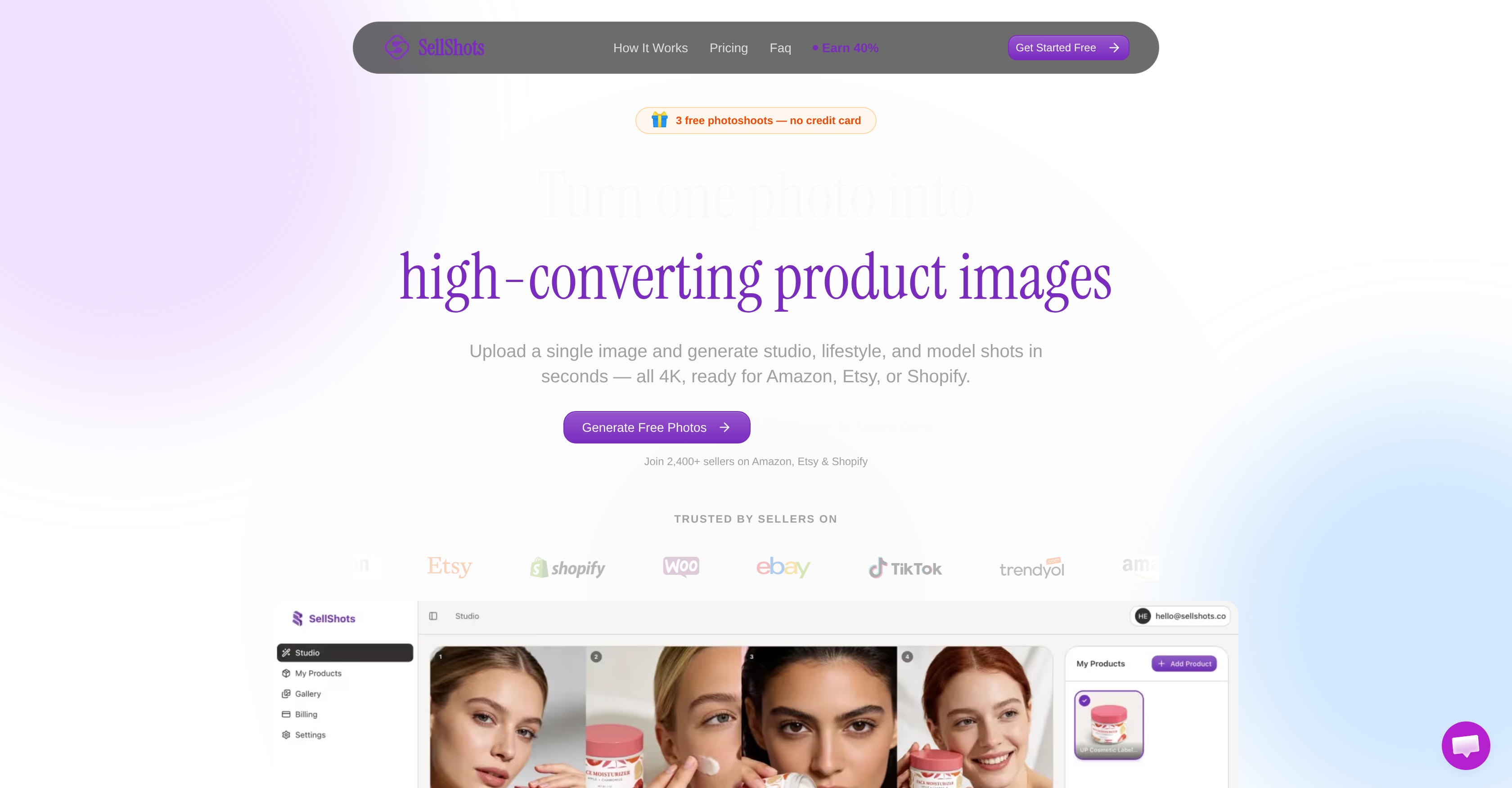 SellShots - Screenshot showing the interface and features of this AI tool