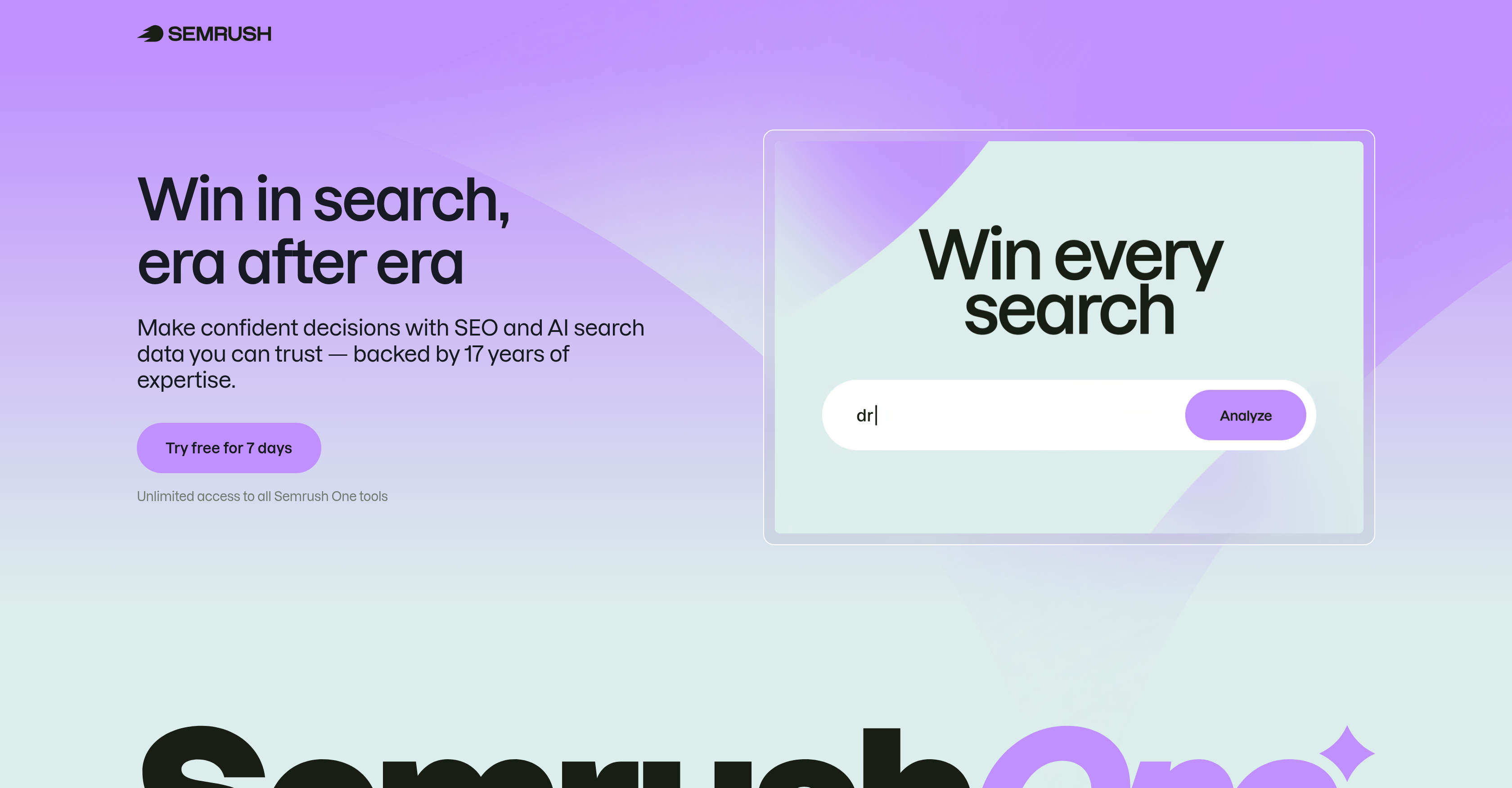 Semrush One - Screenshot showing the interface and features of this AI tool