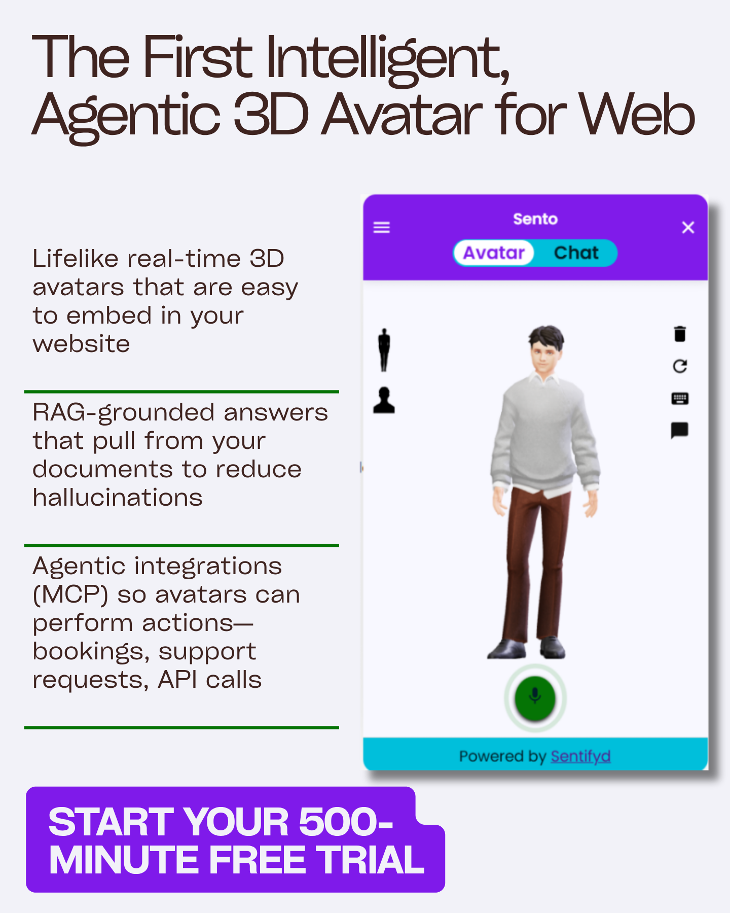 Sentifyd AI 3D Avatars - Screenshot showing the interface and features of this AI tool