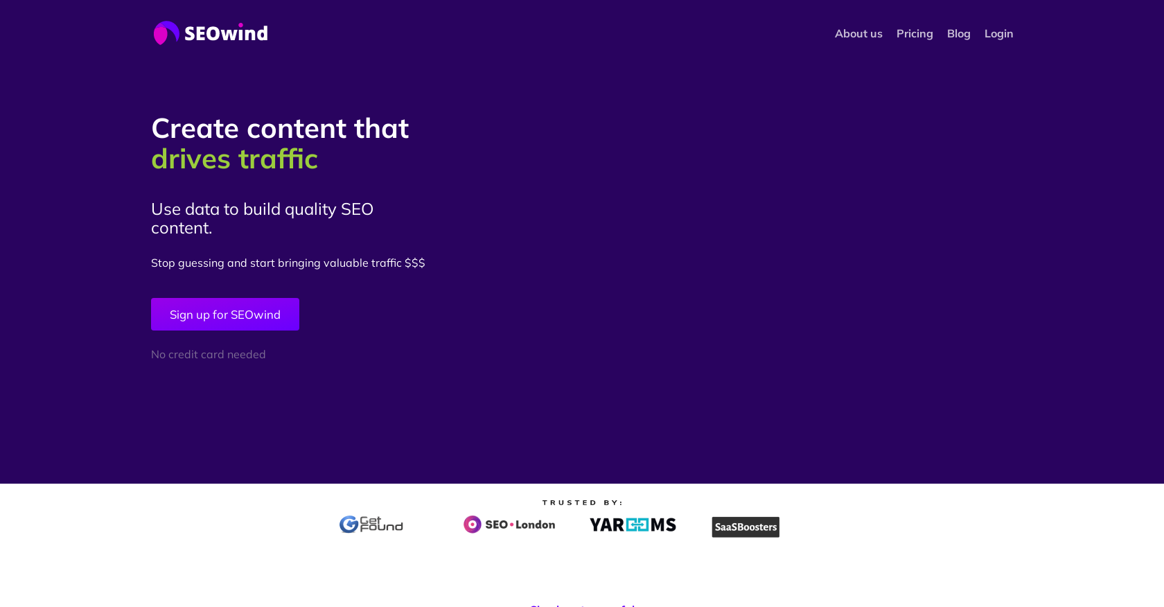 SEOwind - Screenshot showing the interface and features of this AI tool