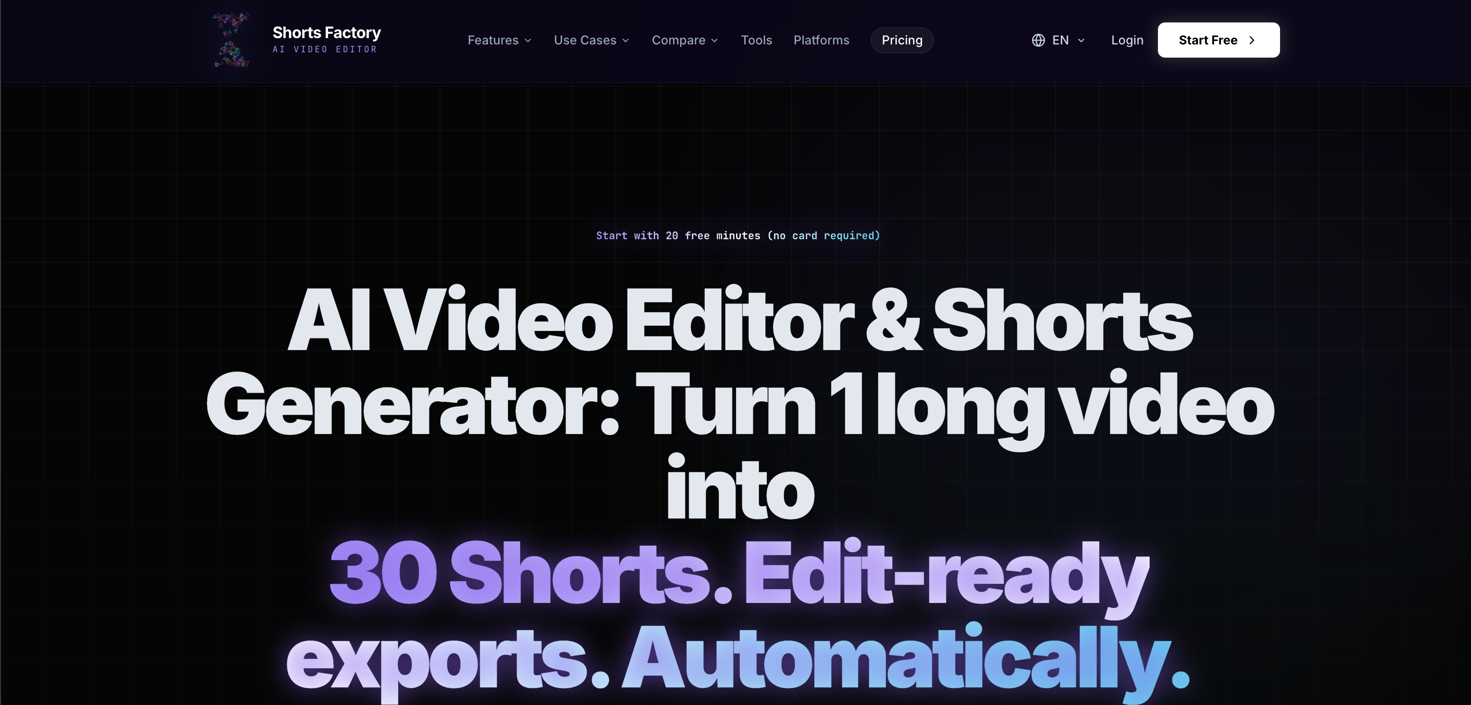 Shorts Factory - Screenshot showing the interface and features of this AI tool