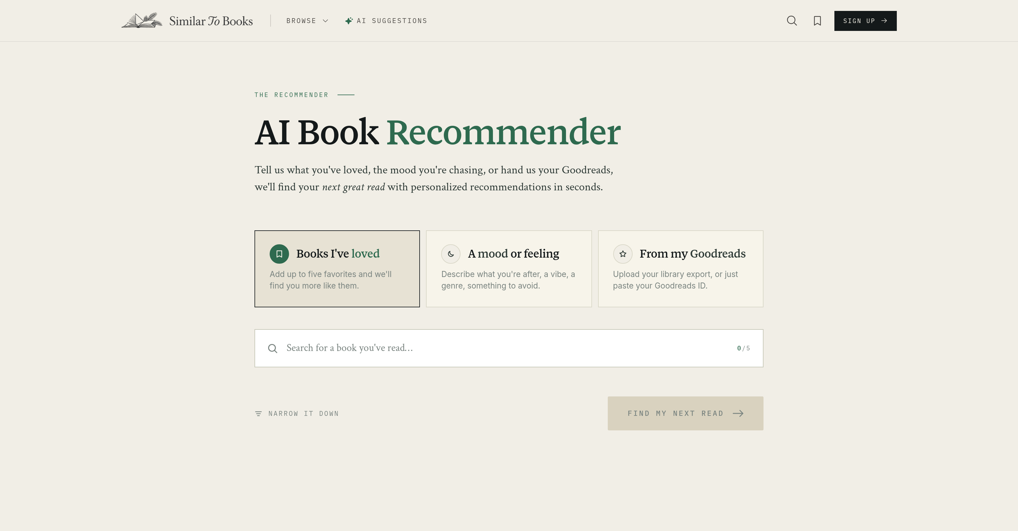 SimilarToBooks - Screenshot showing the interface and features of this AI tool
