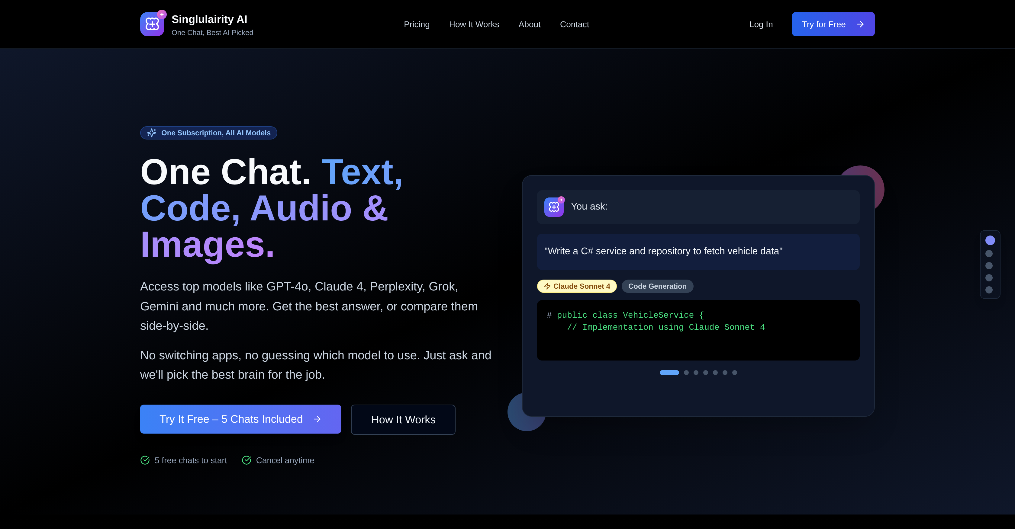 Singularity AI - Screenshot showing the interface and features of this AI tool