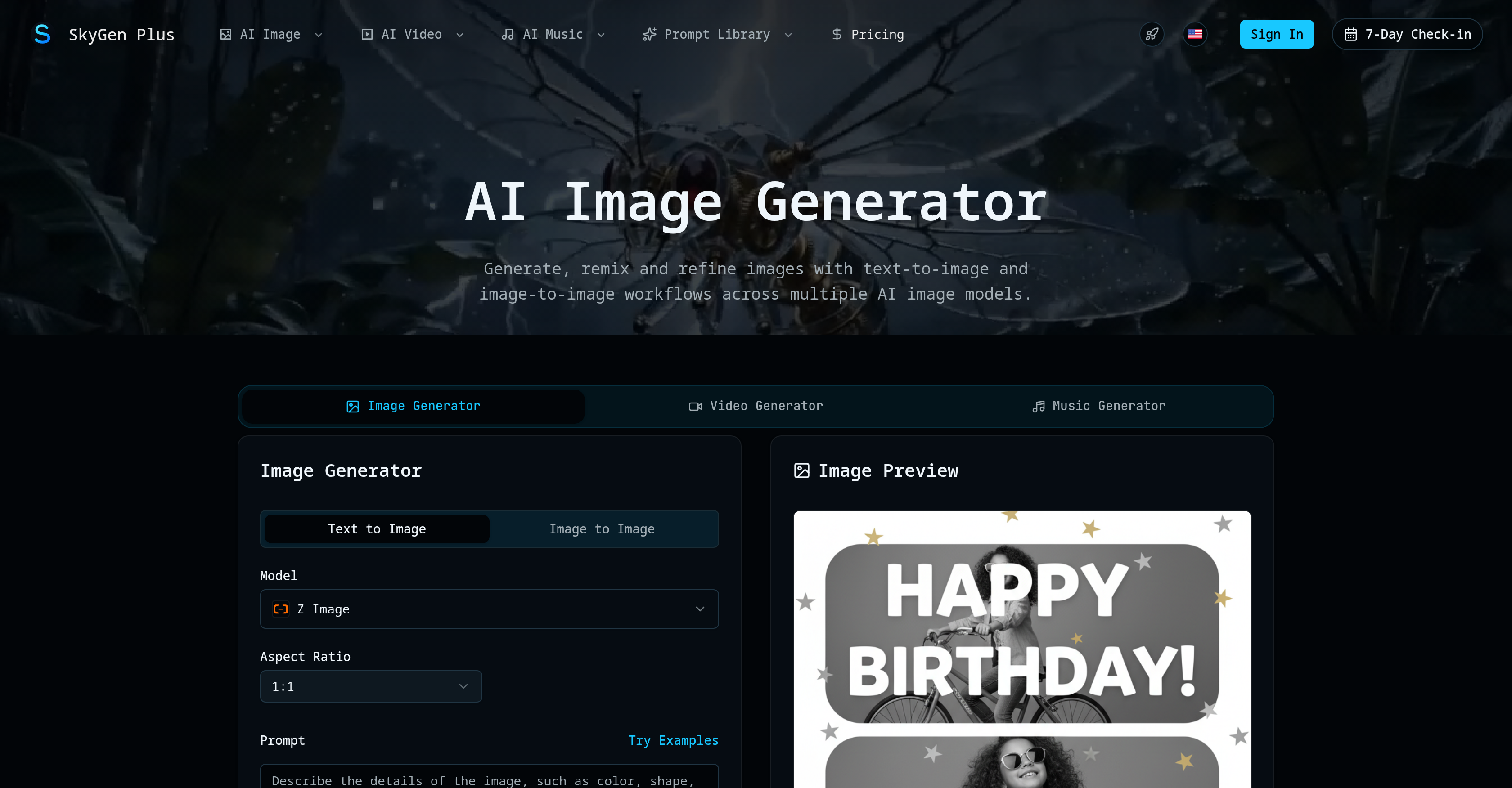 SkyGen Plus | AI Image Generator - Screenshot showing the interface and features of this AI tool