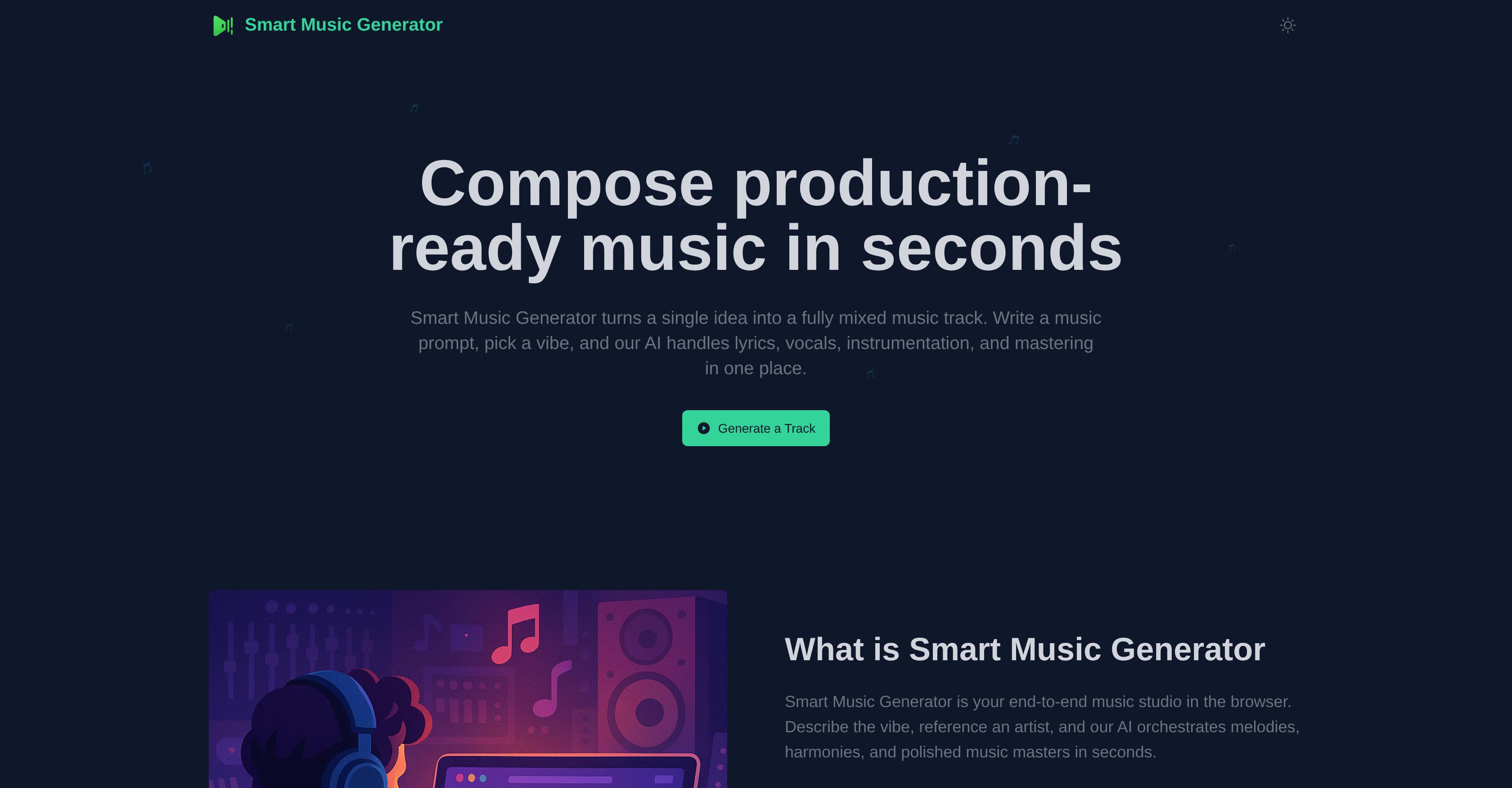 Smart Music Generator - Screenshot showing the interface and features of this AI tool
