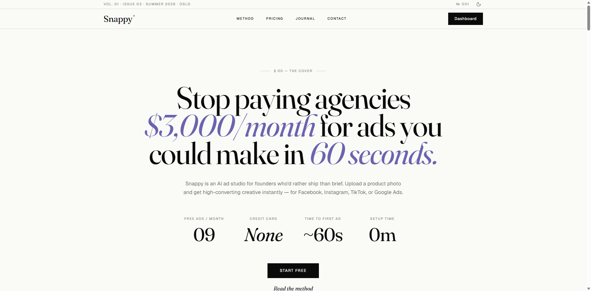 Snappy Ads - Screenshot showing the interface and features of this AI tool