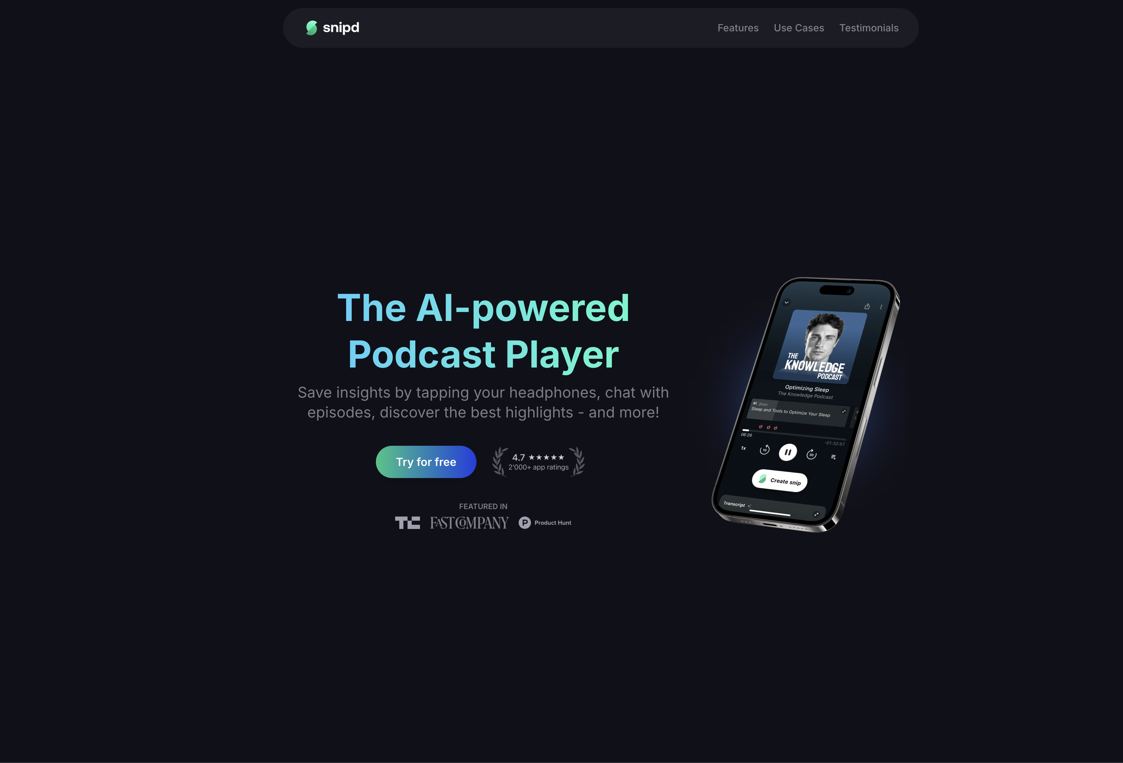 Snipd - Screenshot showing the interface and features of this AI tool