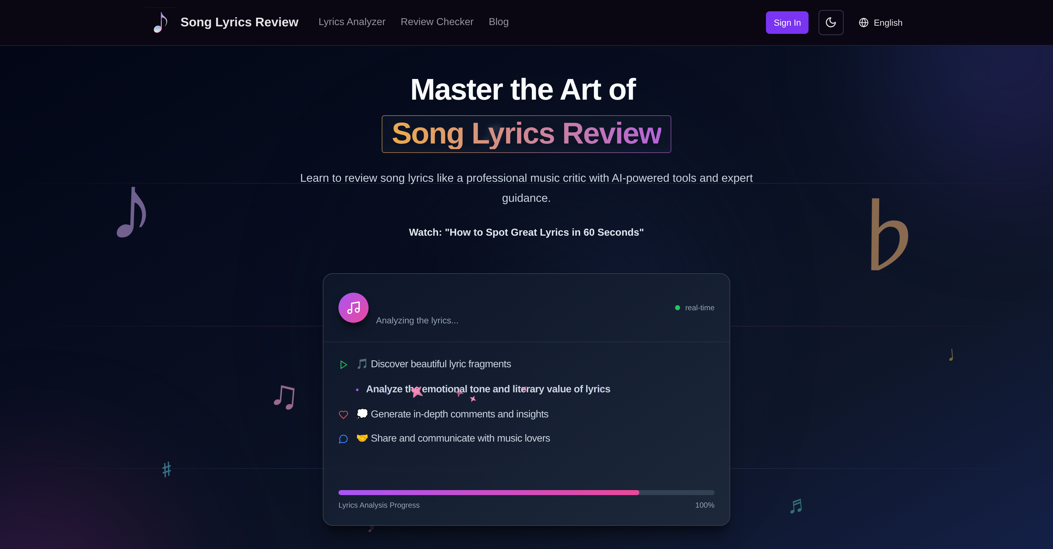 Song Lyrics Review - Screenshot showing the interface and features of this AI tool