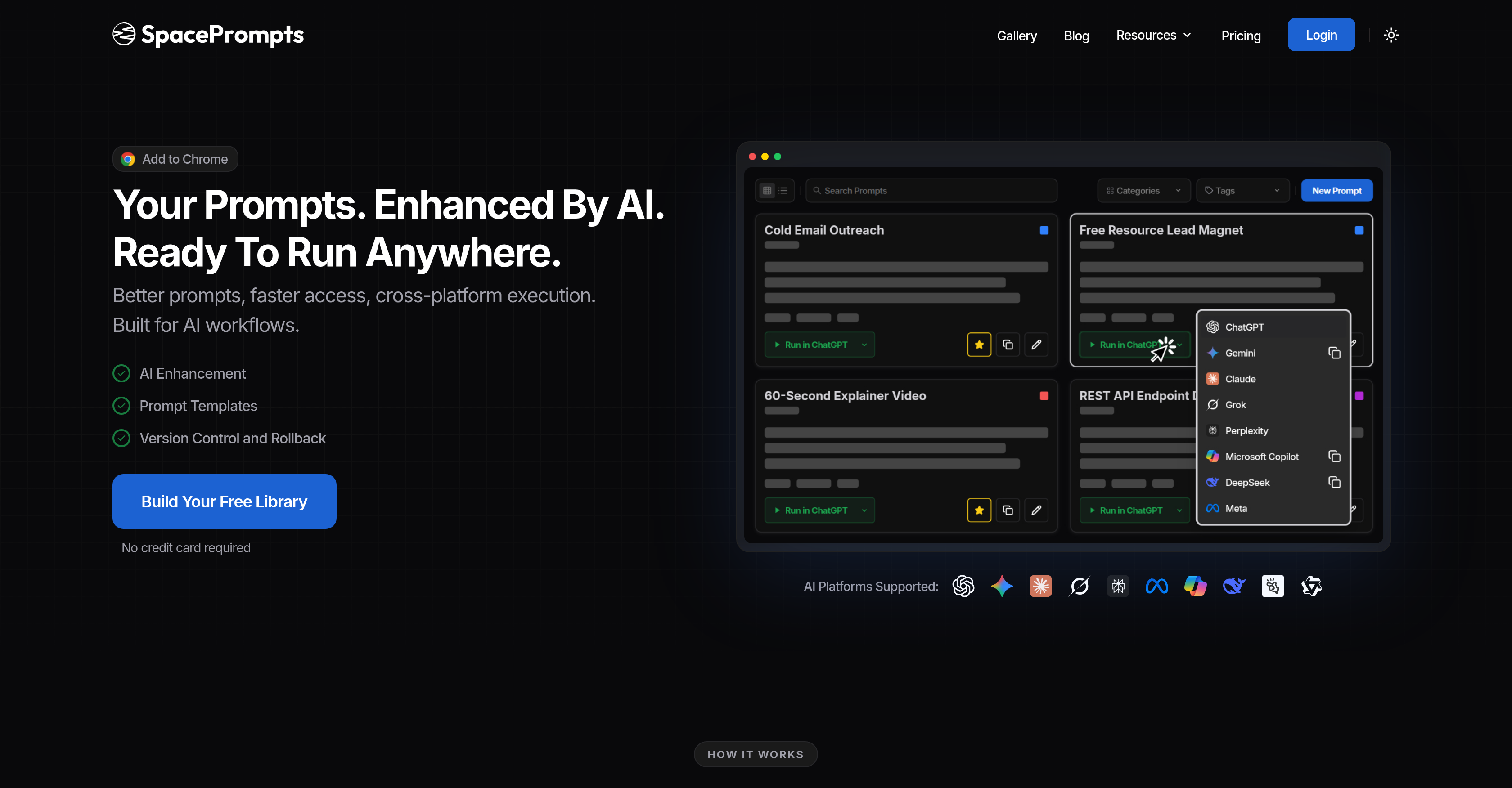SpacePrompts - Screenshot showing the interface and features of this AI tool