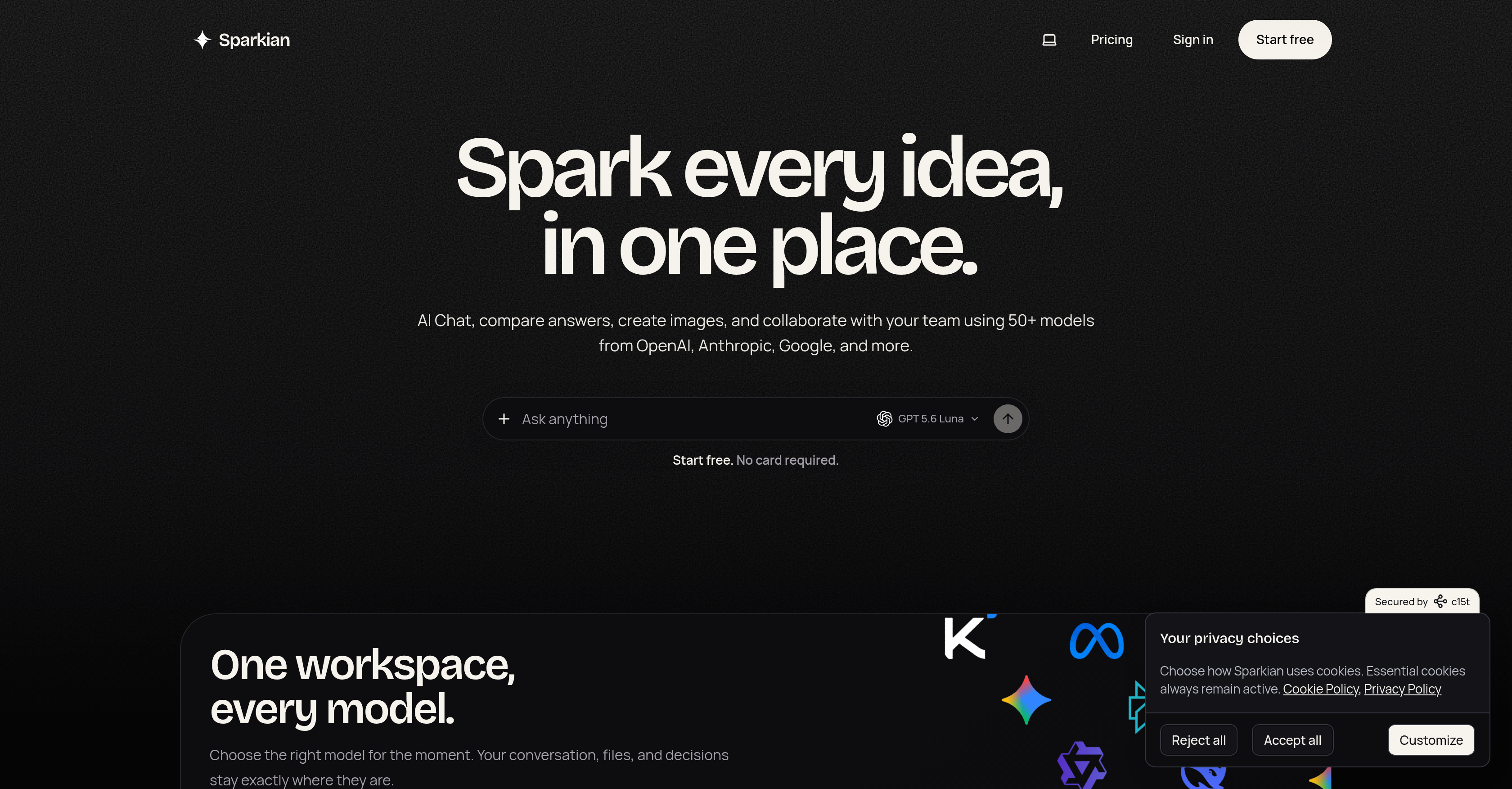 Sparkian - Screenshot showing the interface and features of this AI tool