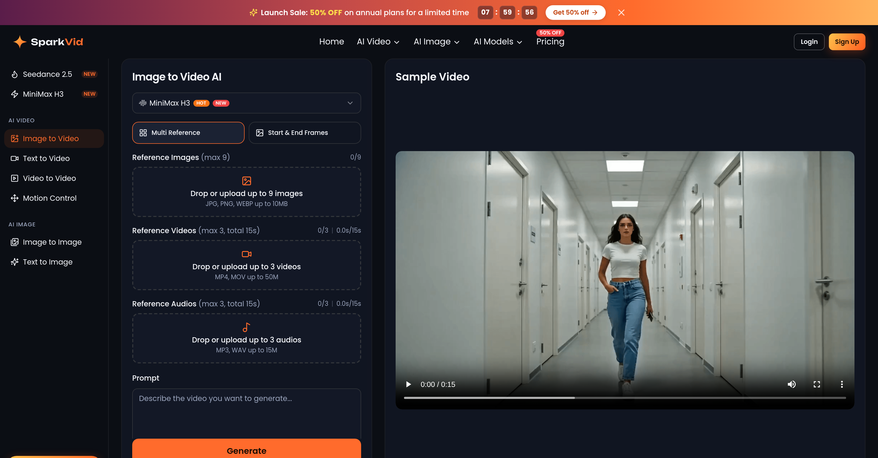 SparkVid | Image to Video AI Generator - Screenshot showing the interface and features of this AI tool