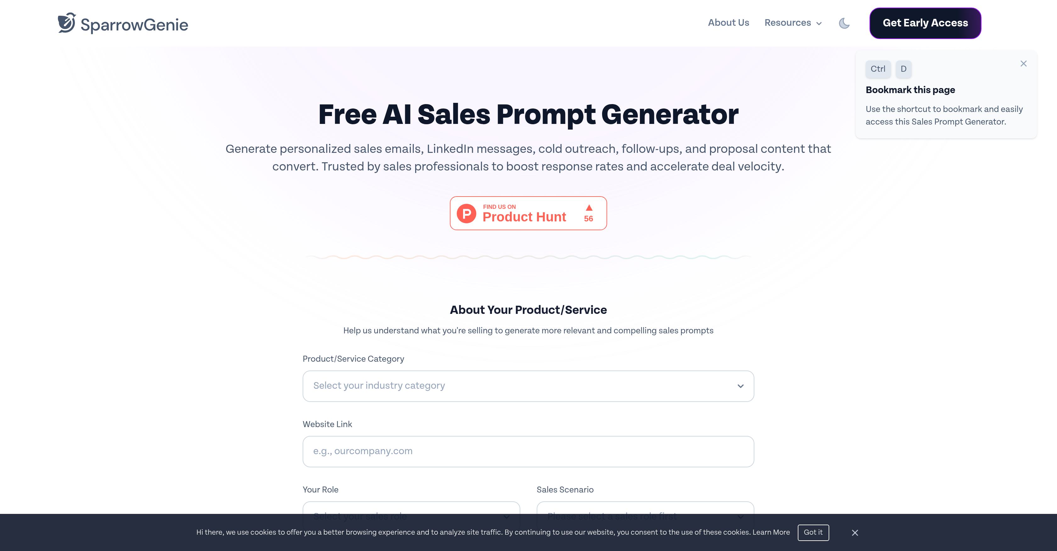 SparrowGenie - Screenshot showing the interface and features of this AI tool