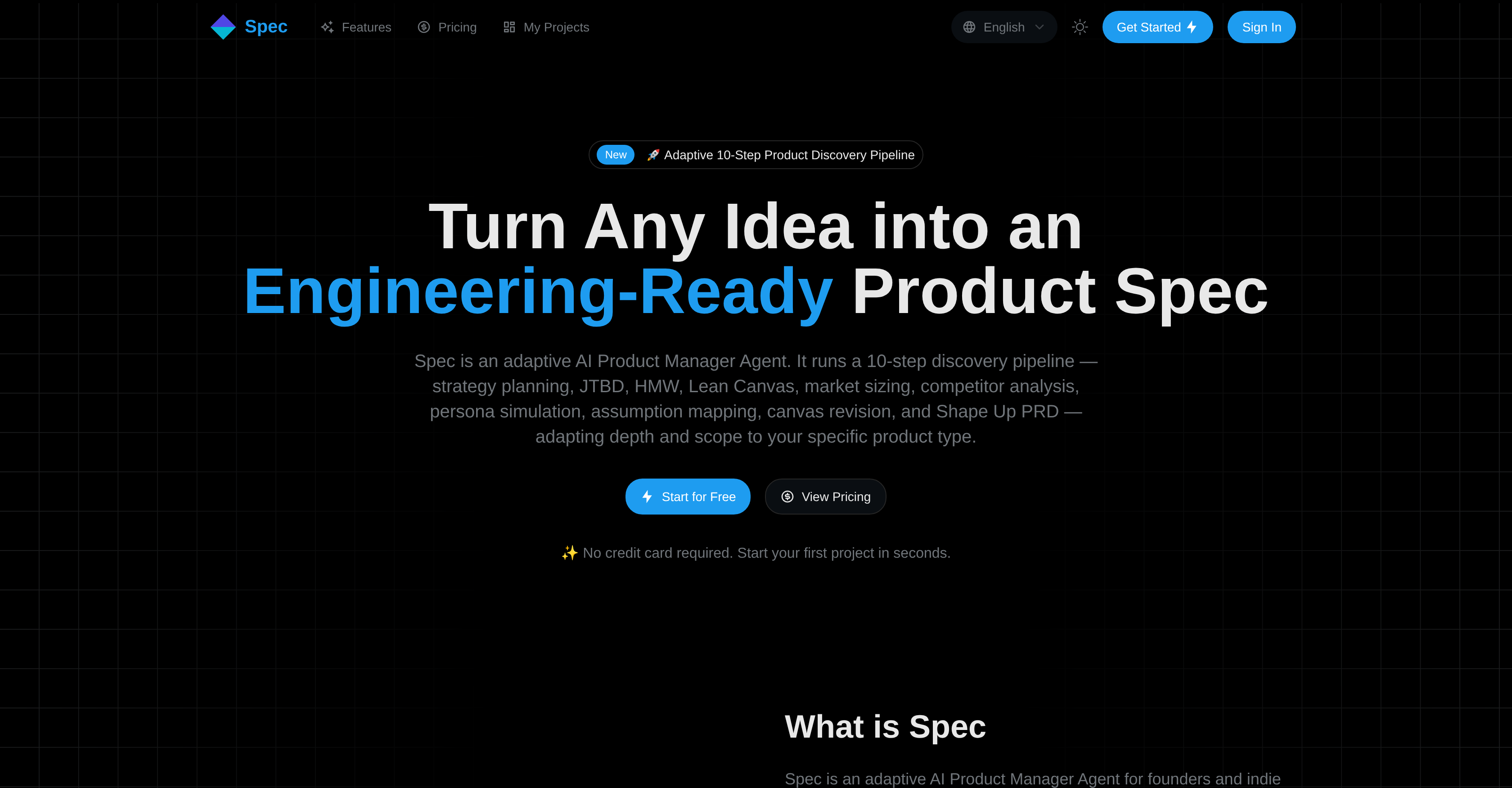 Spec - Screenshot showing the interface and features of this AI tool
