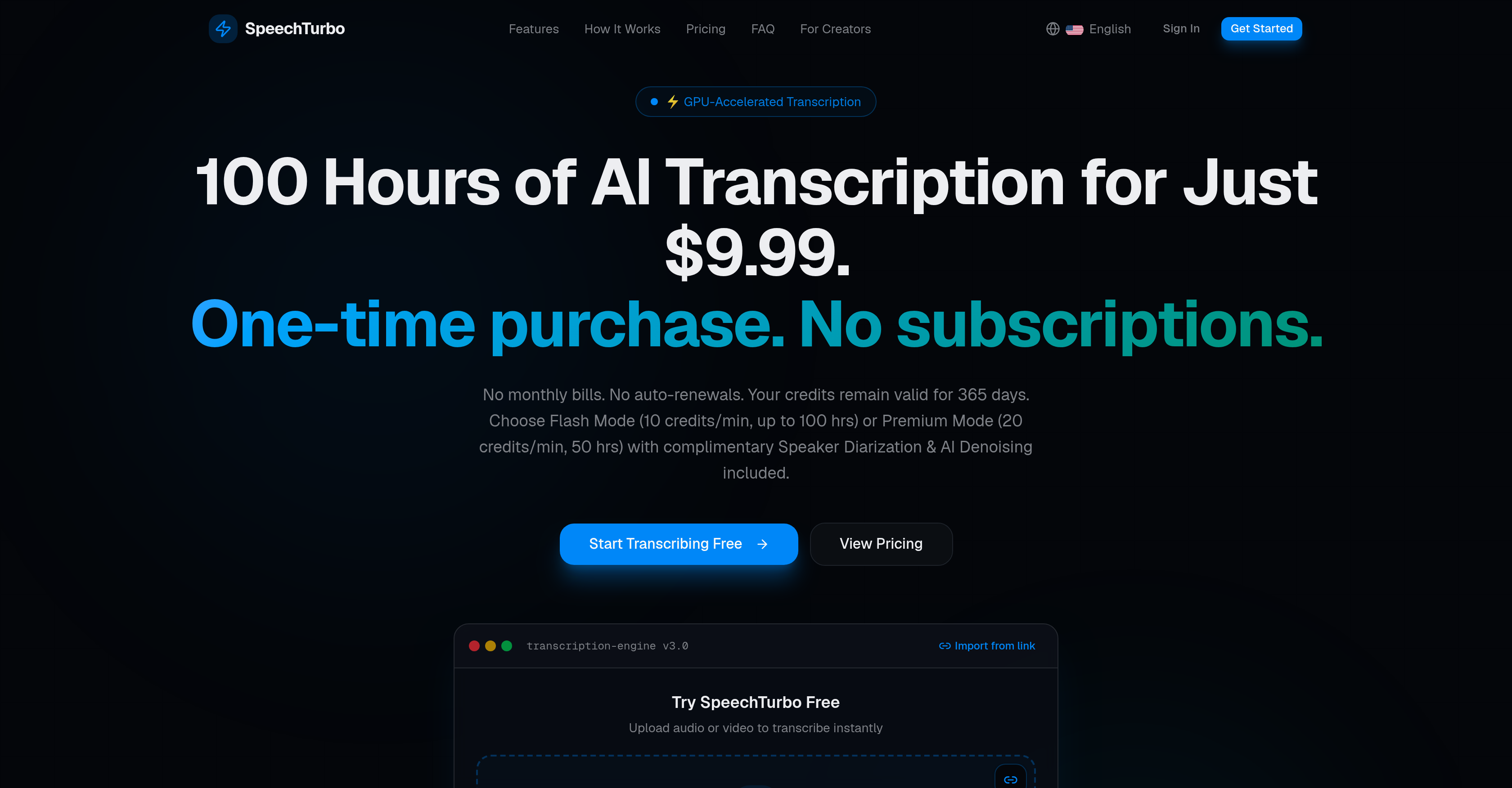 SpeechTurbo - Screenshot showing the interface and features of this AI tool