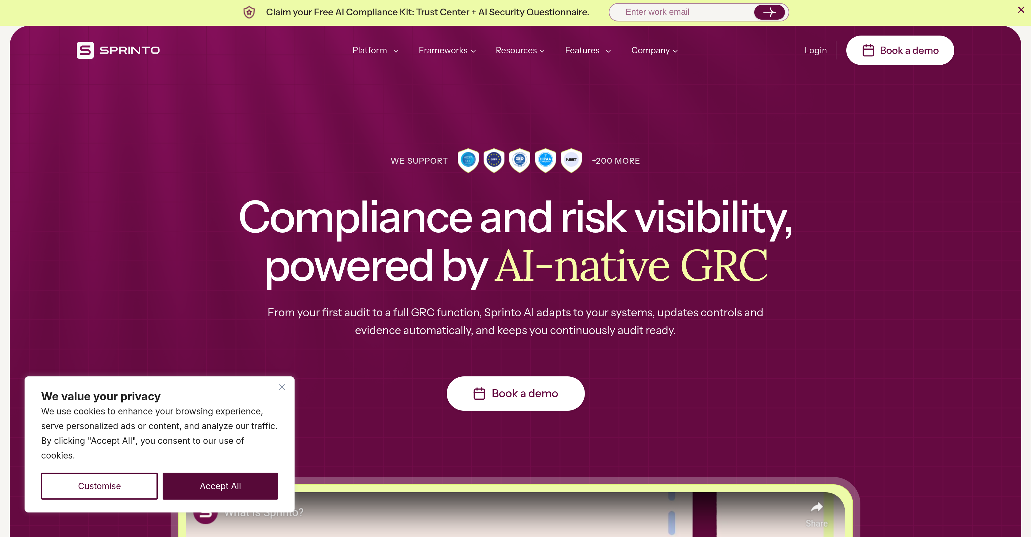 Sprinto - Screenshot showing the interface and features of this AI tool